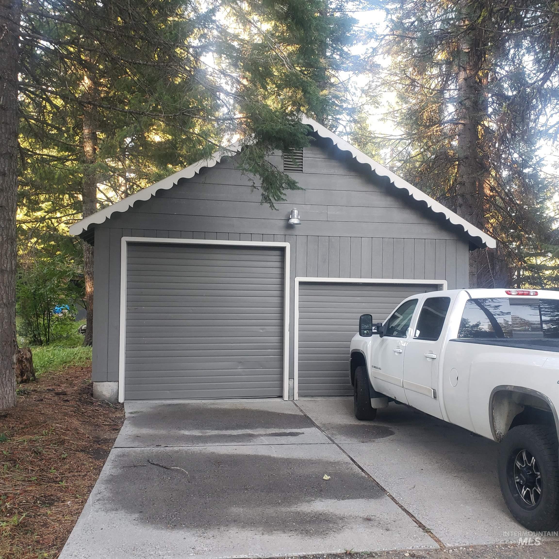 View of detached garage