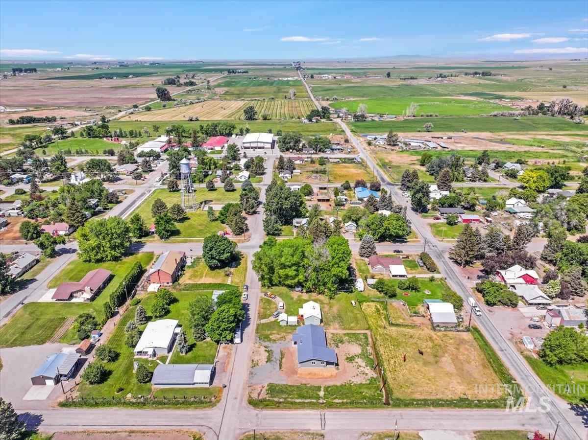 Aerial overview of property's location featuring rural landscape