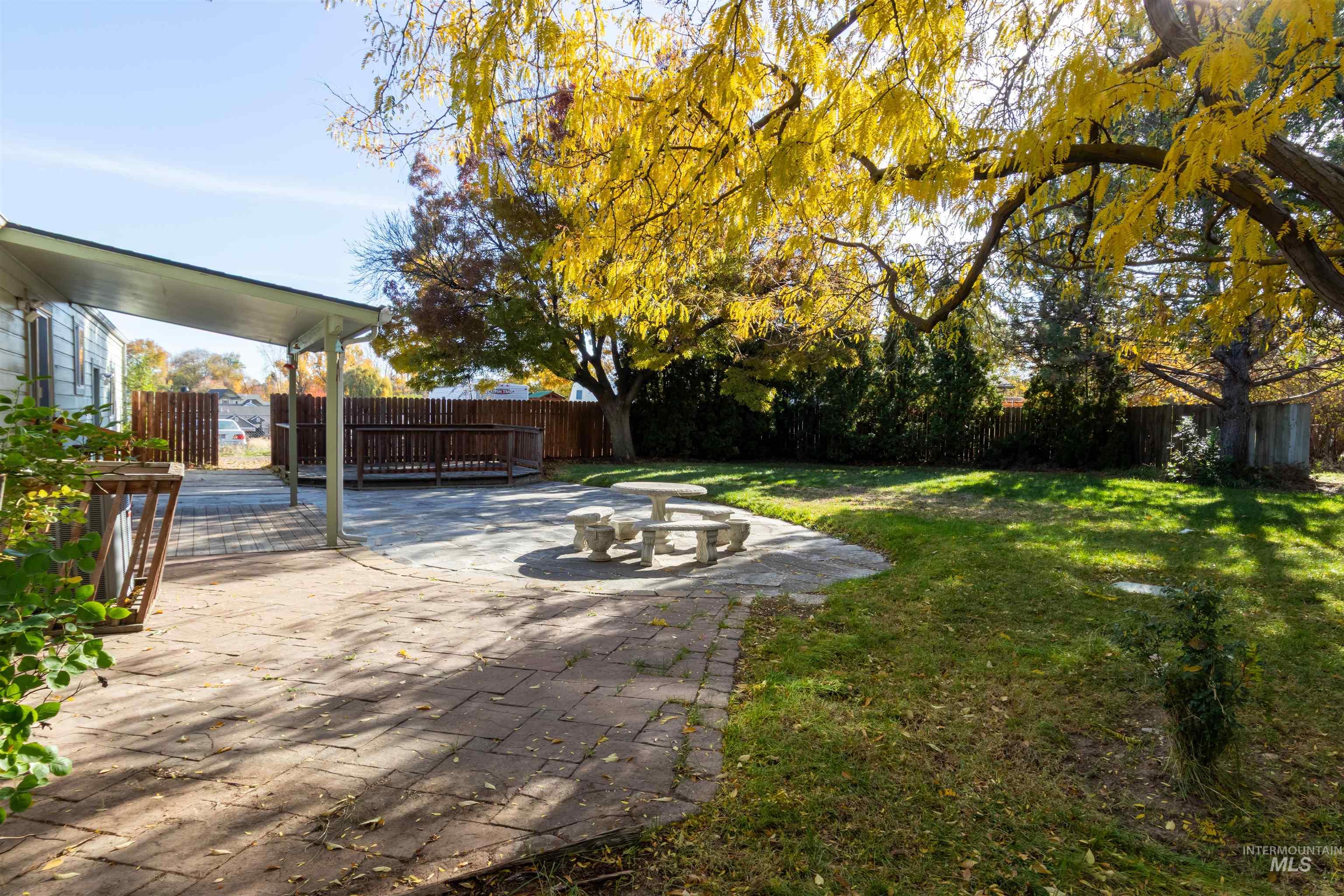 Fenced backyard featuring a patio