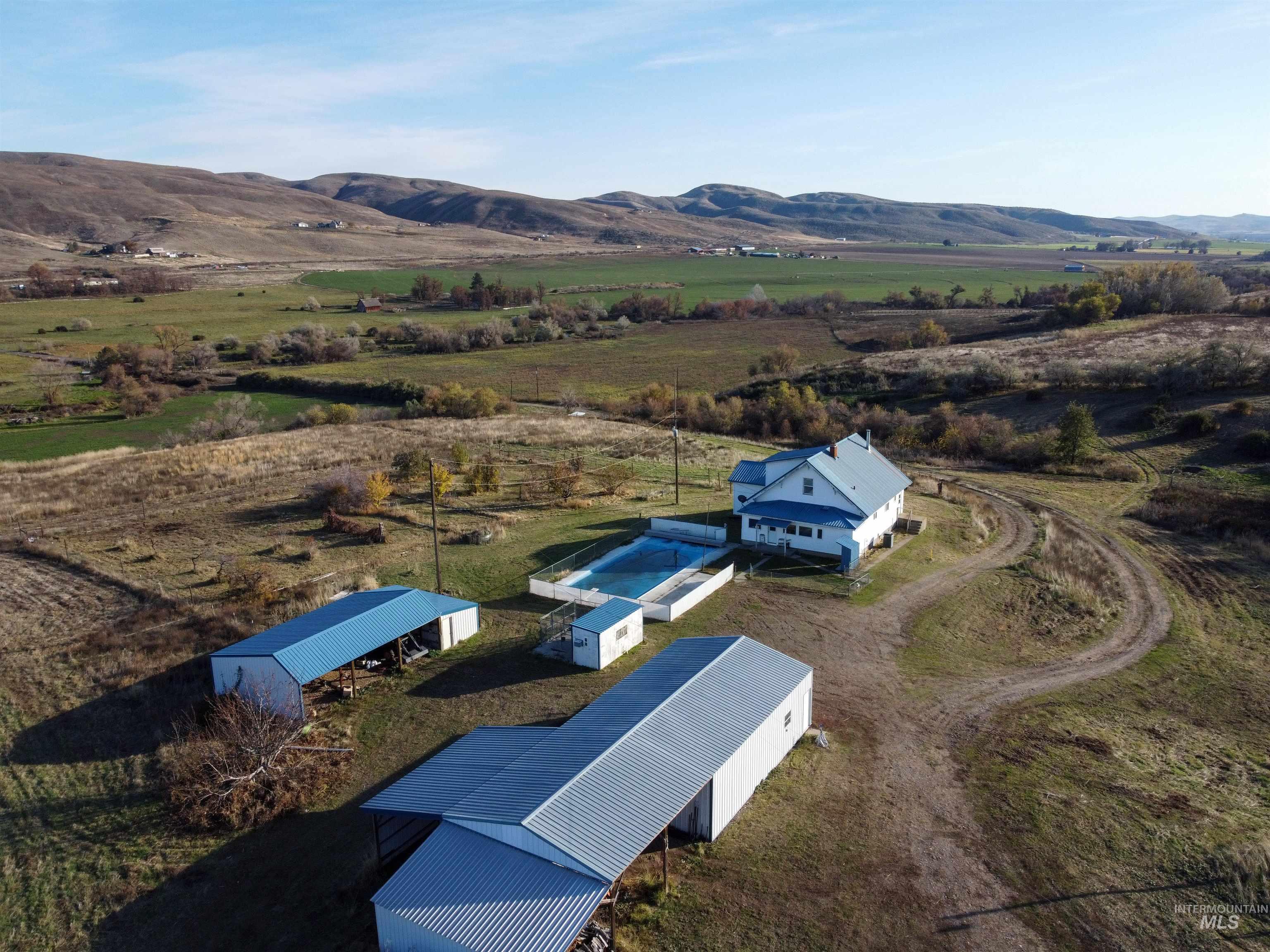 Aerial view of sparsely populated area featuring mountains