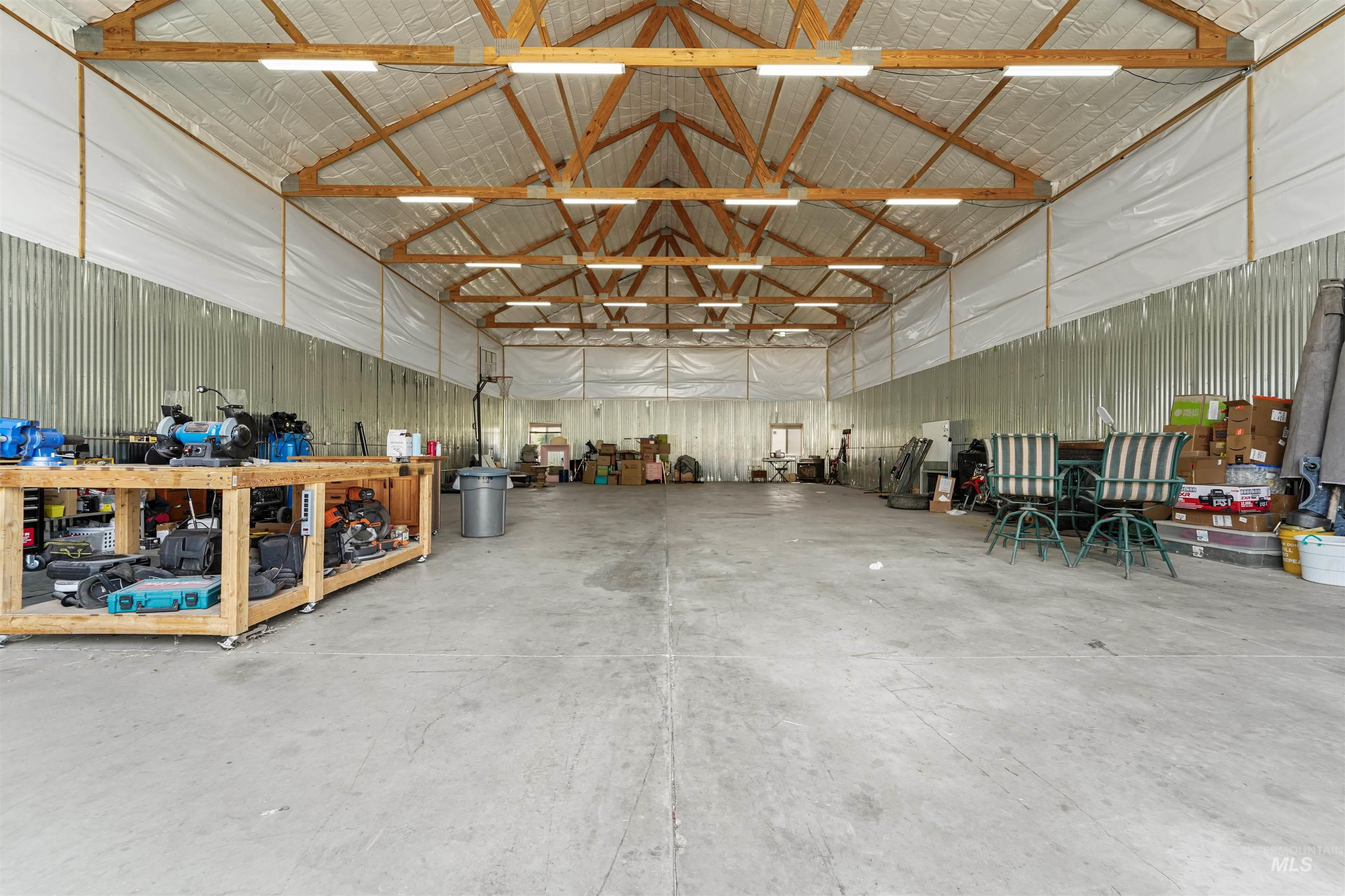 Garage with metal wall