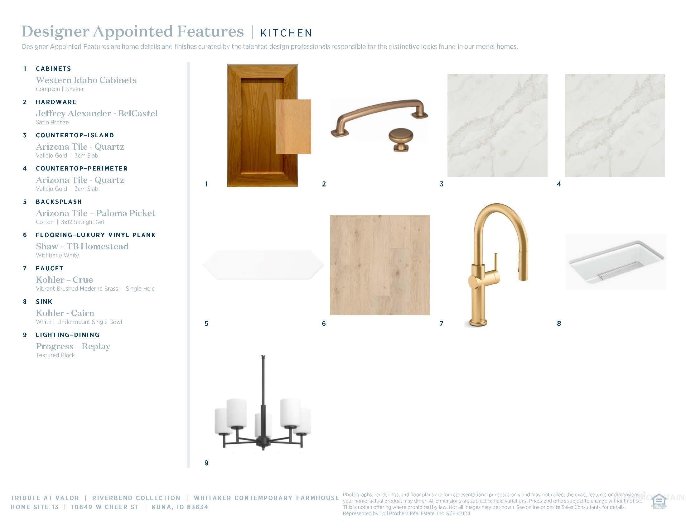 Designer Appointed Features, Kitchen. Detailing specifications and visual representations of property components