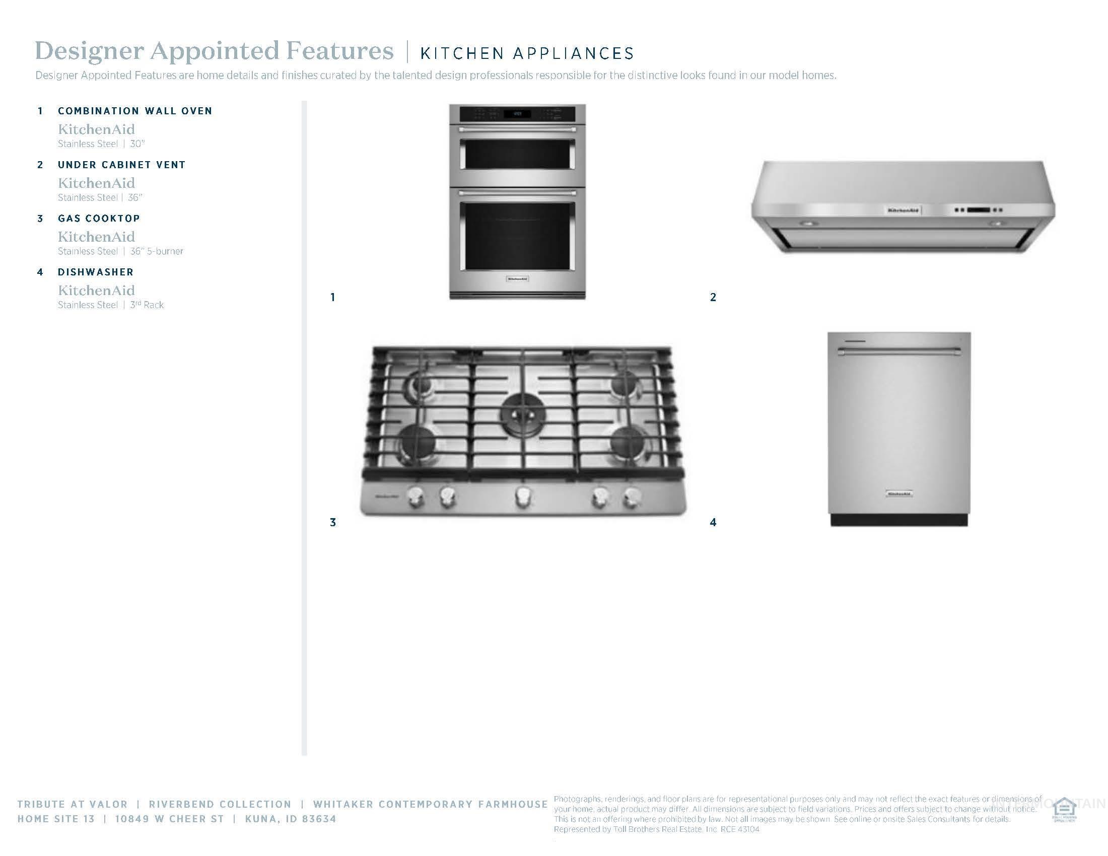 Designer Appointed Features, Kitchen Appliances. Detailing specific appliance models and characteristics for the property