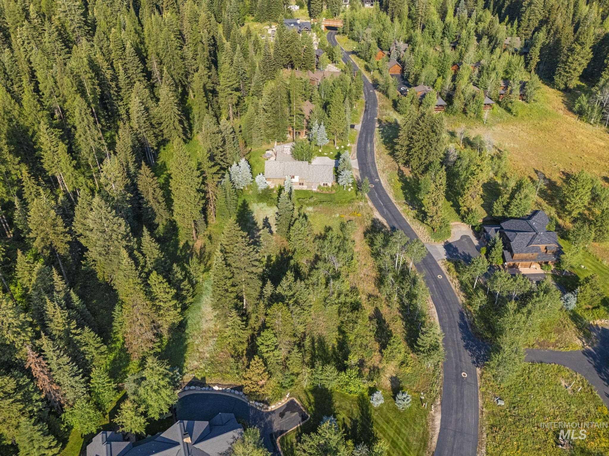 Aerial overview of property's location featuring a heavily wooded area