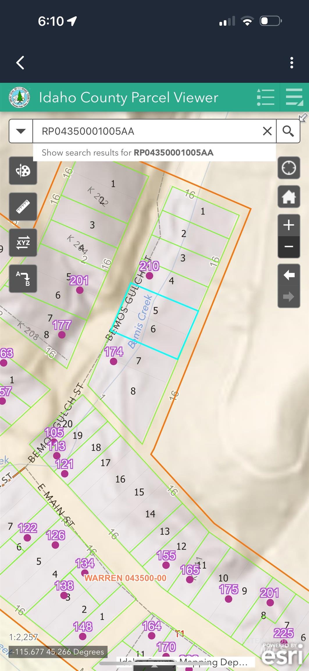 Map showing property parcels