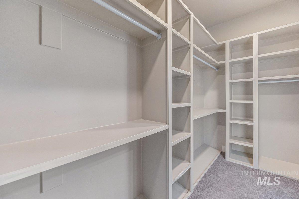 Spacious closet with light carpet