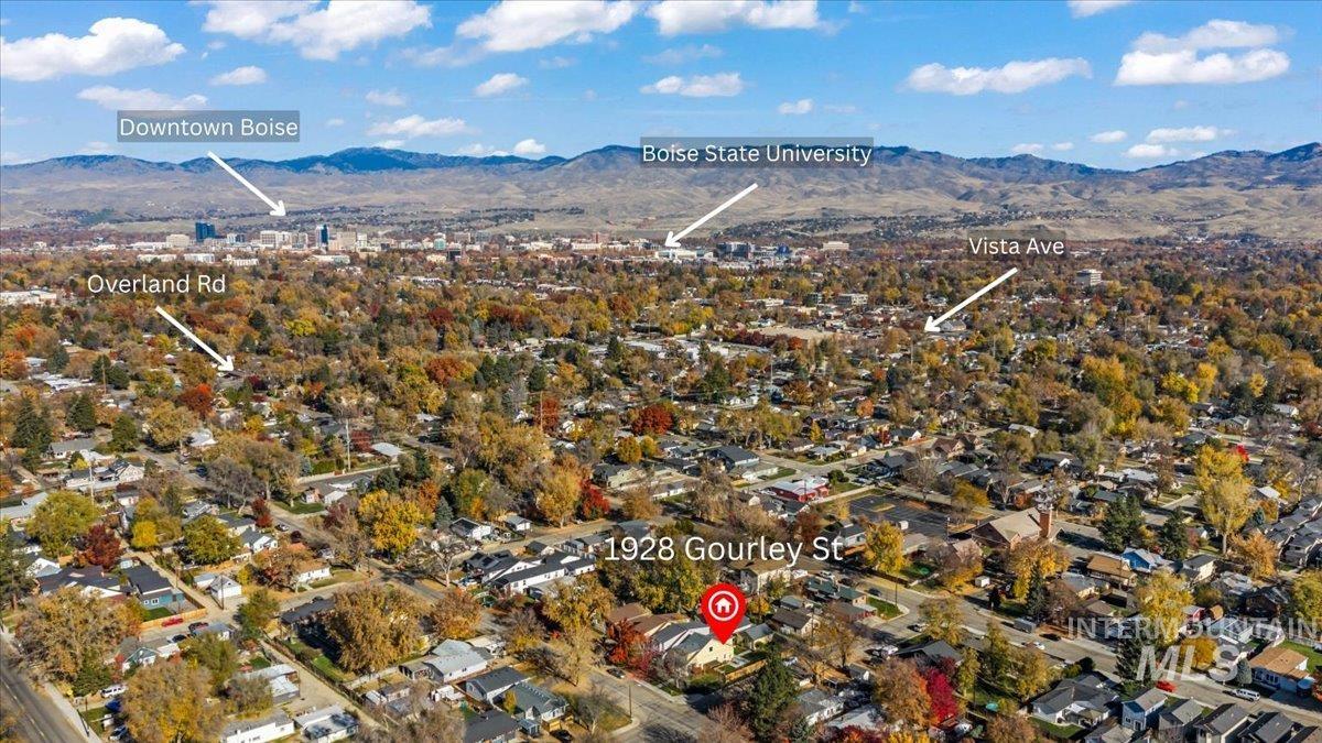 View of property location featuring a mountainous background and nearby suburban area