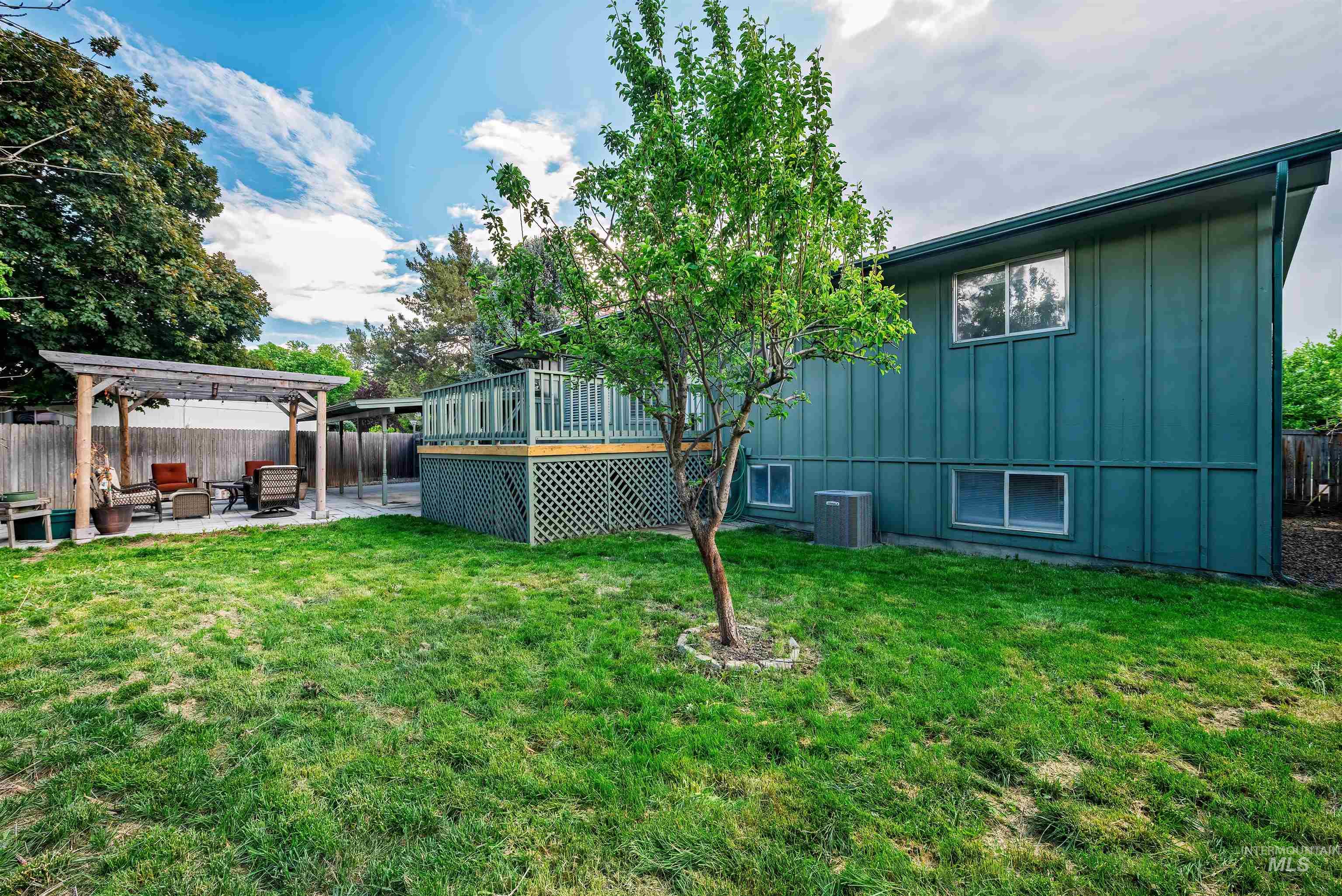 Fenced backyard featuring a patio