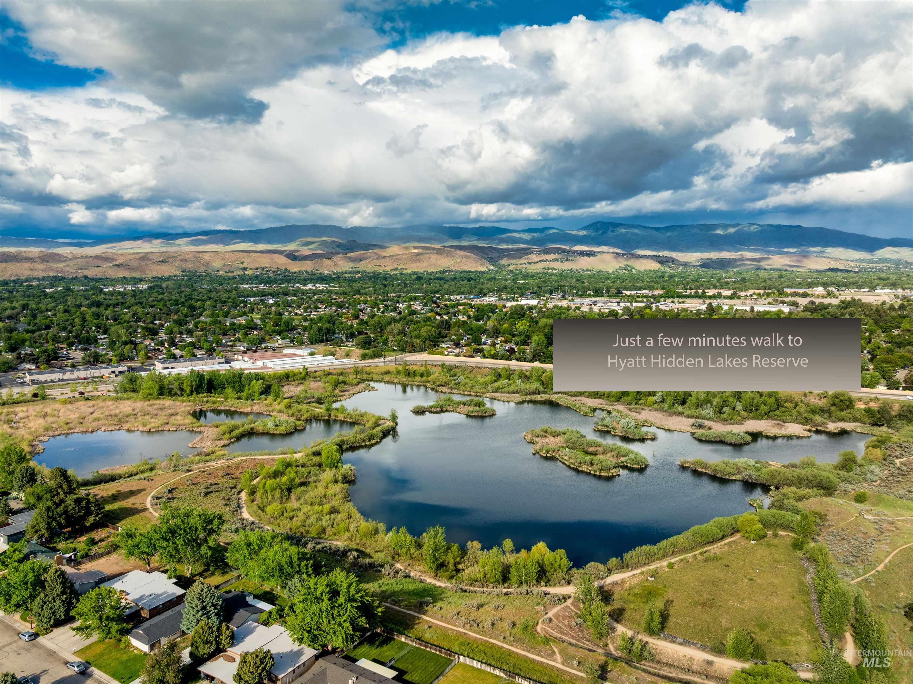 Bird's eye view of a water and mountain view
