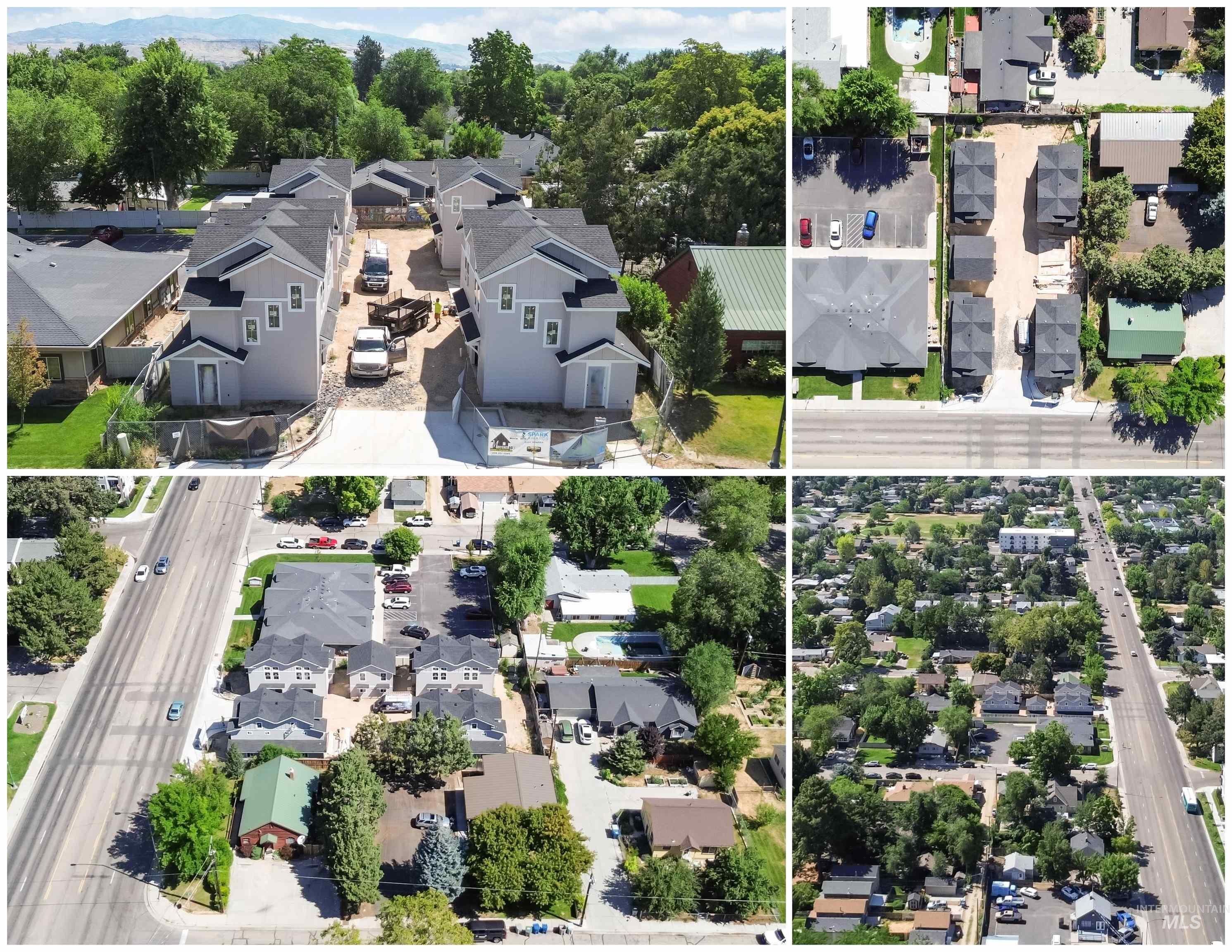 Aerial perspective of suburban area with property boundaries highlighted
