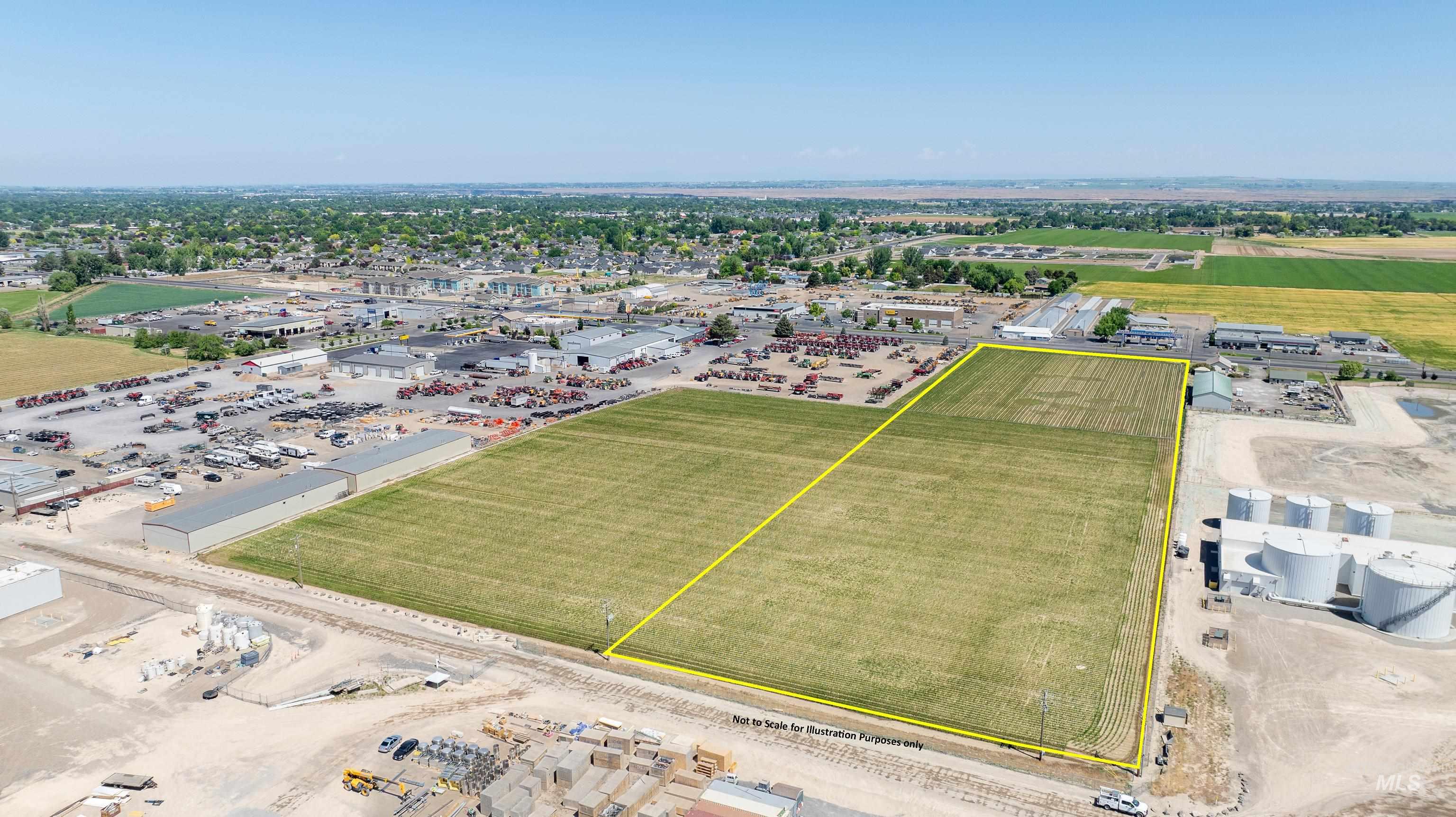 Aerial view of property's location with property parcel outlined