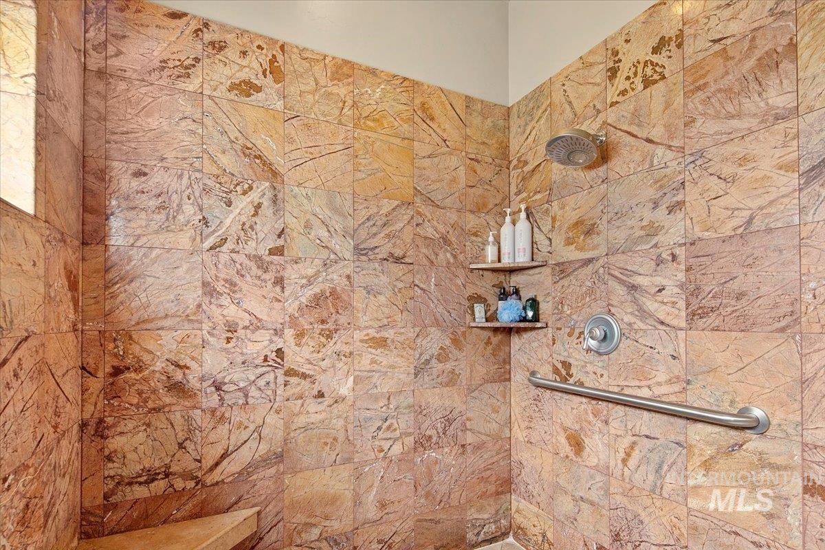 Bathroom view of tiled shower