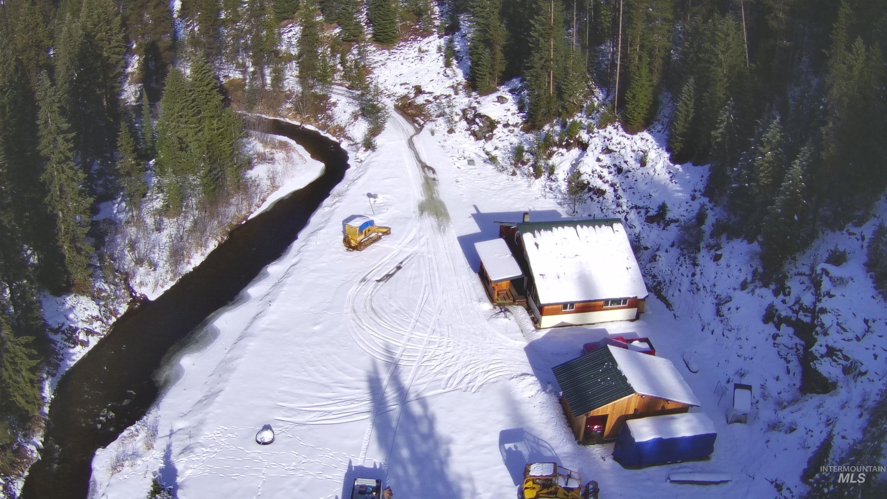 Aerial view of a nearby body of water