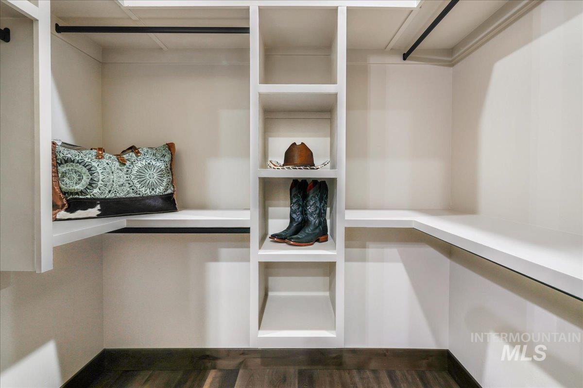 Spacious closet with dark wood-type flooring