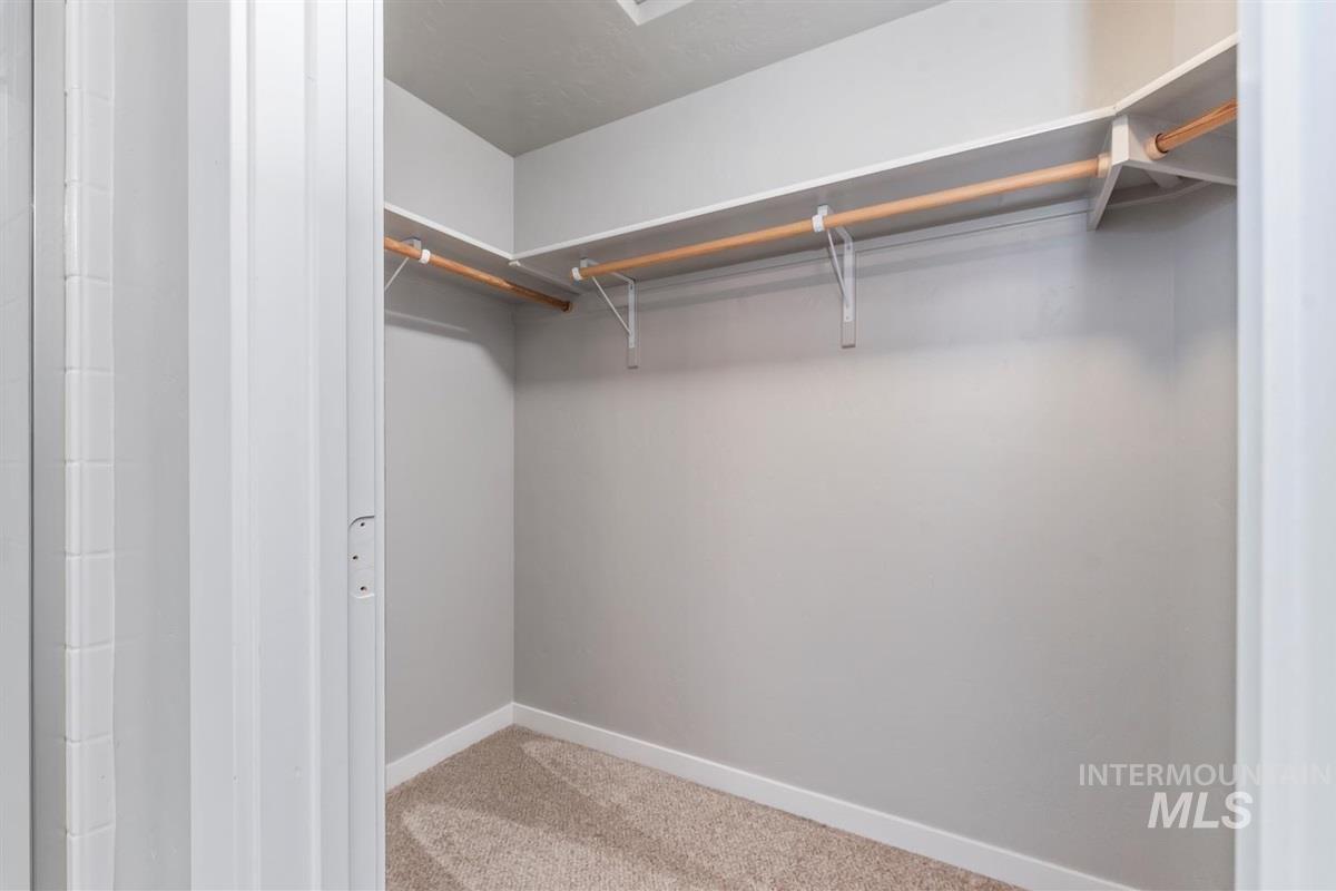 Spacious closet featuring light carpet