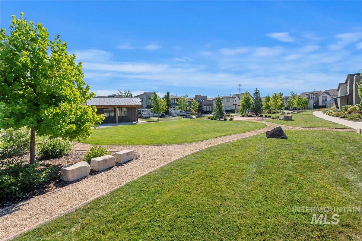 Surrounding community with a yard and a residential view
