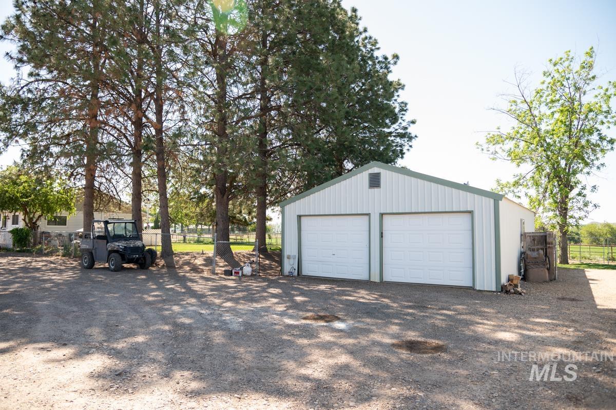 View of detached garage