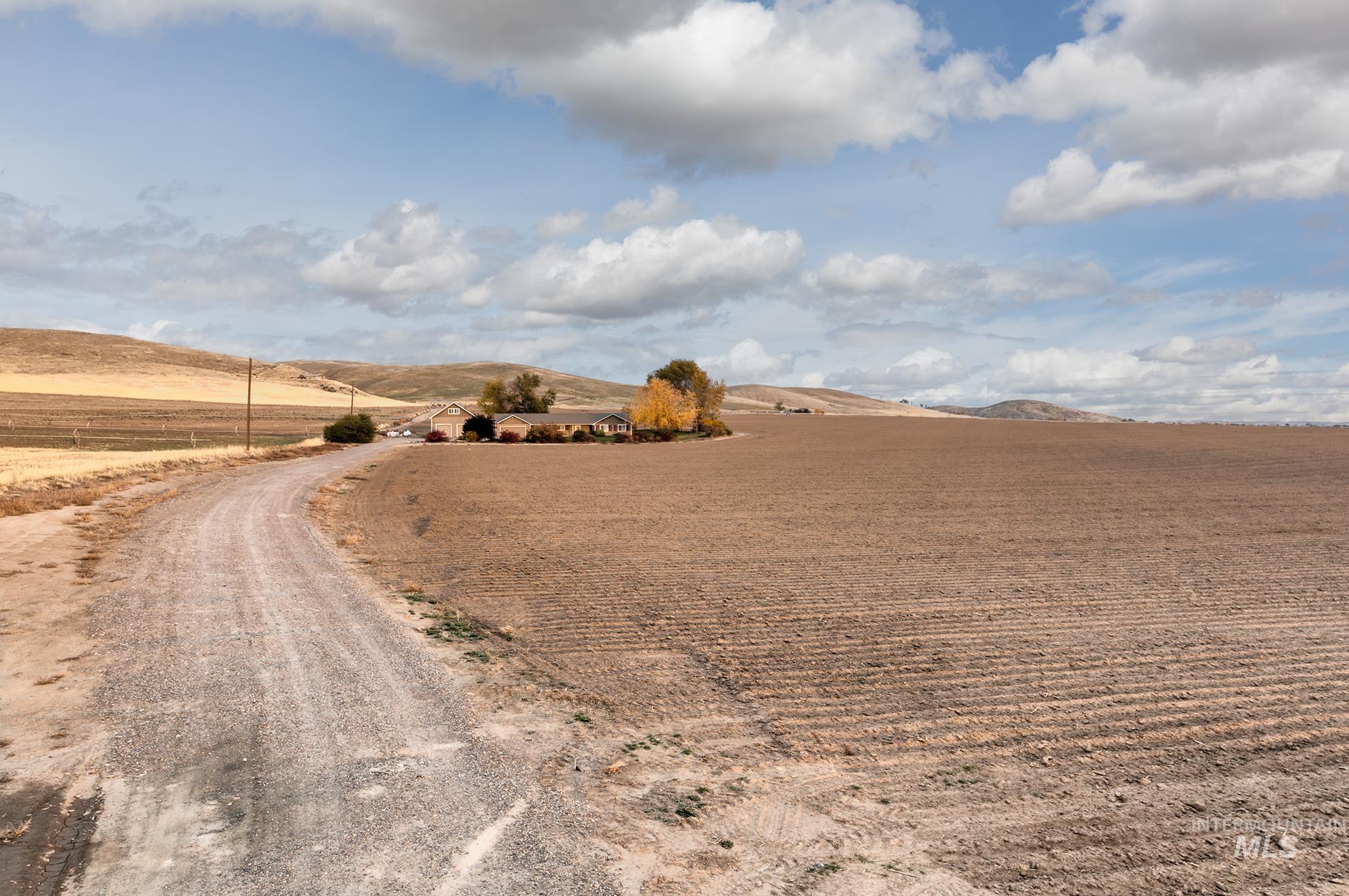 View of dirt / gravel road with a rural view and a mountain view