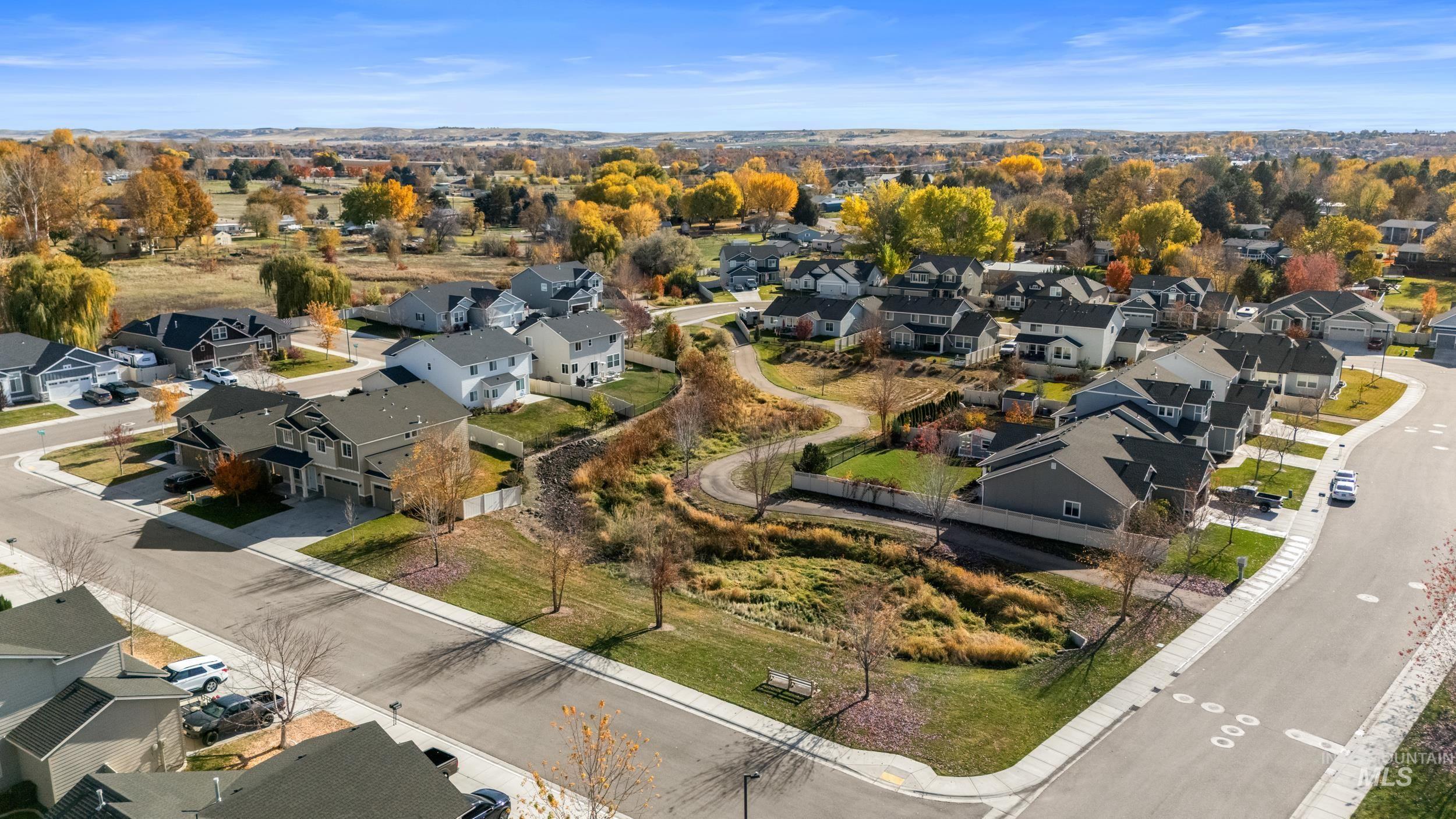 Aerial perspective of suburban area