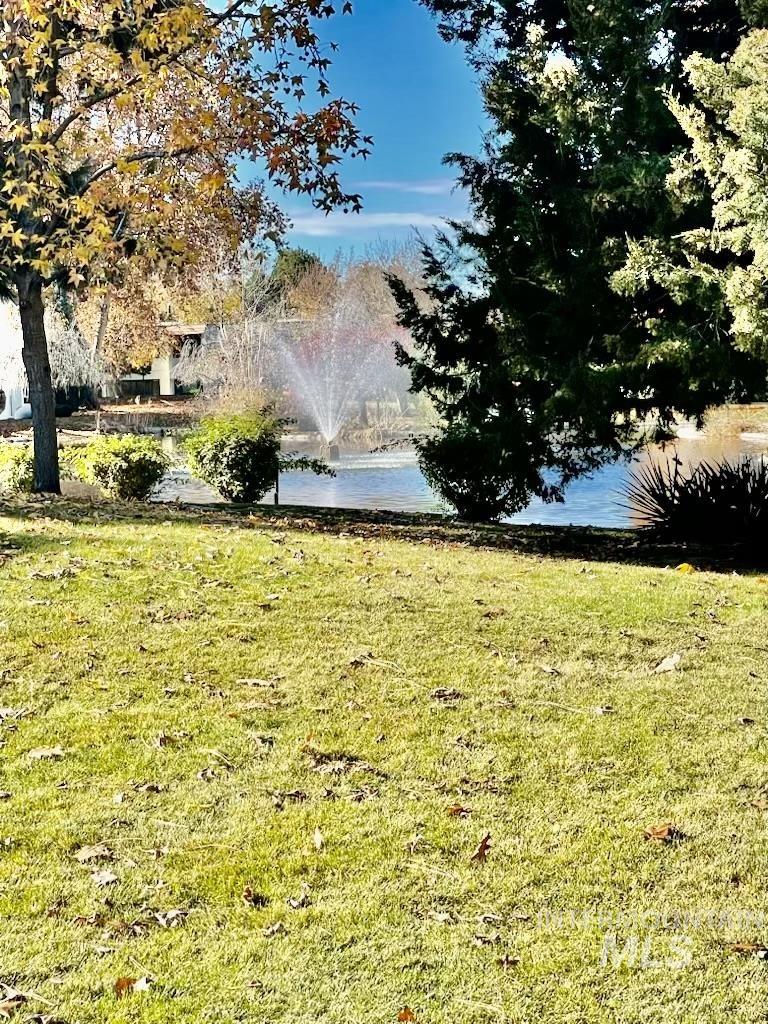View of green lawn with a water view