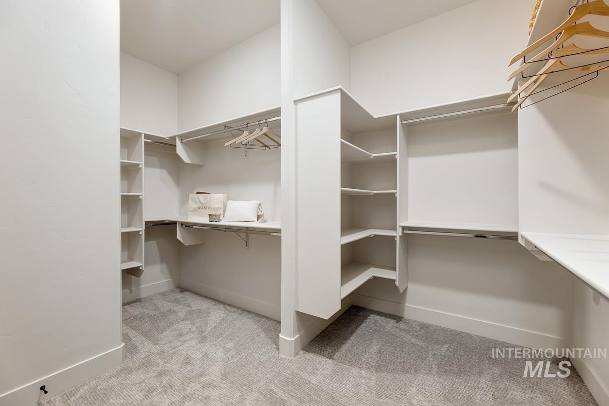 Walk in closet with light carpet