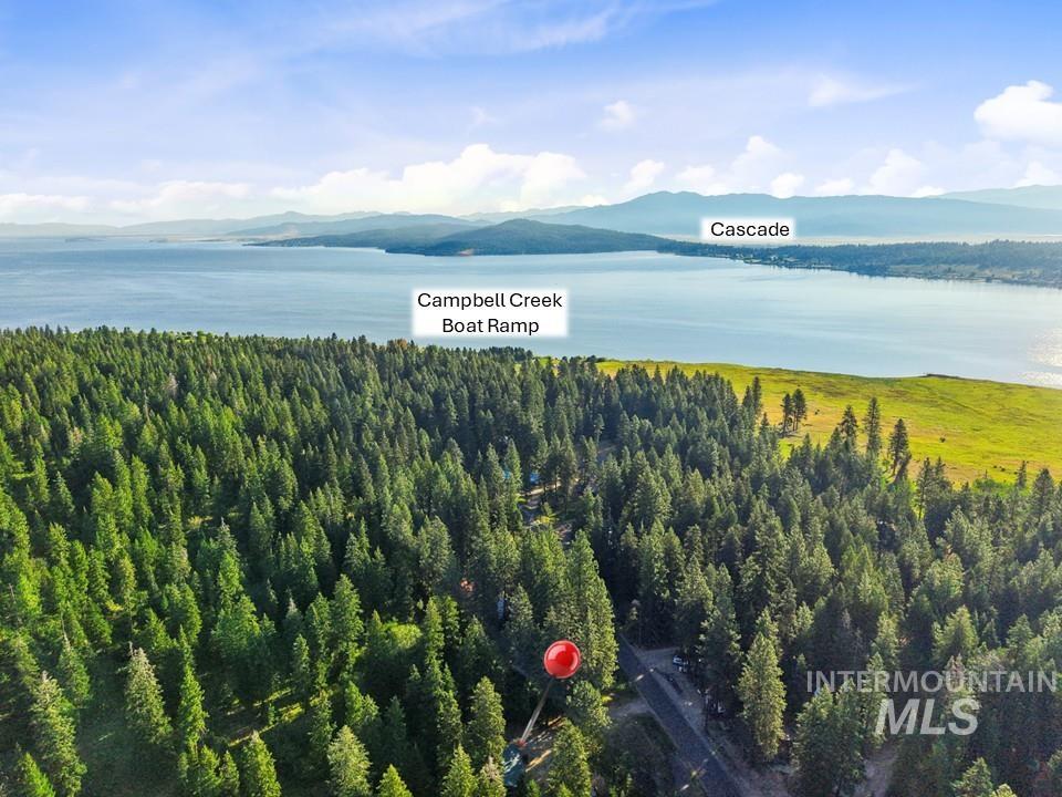 Bird's eye view of a water and mountain view