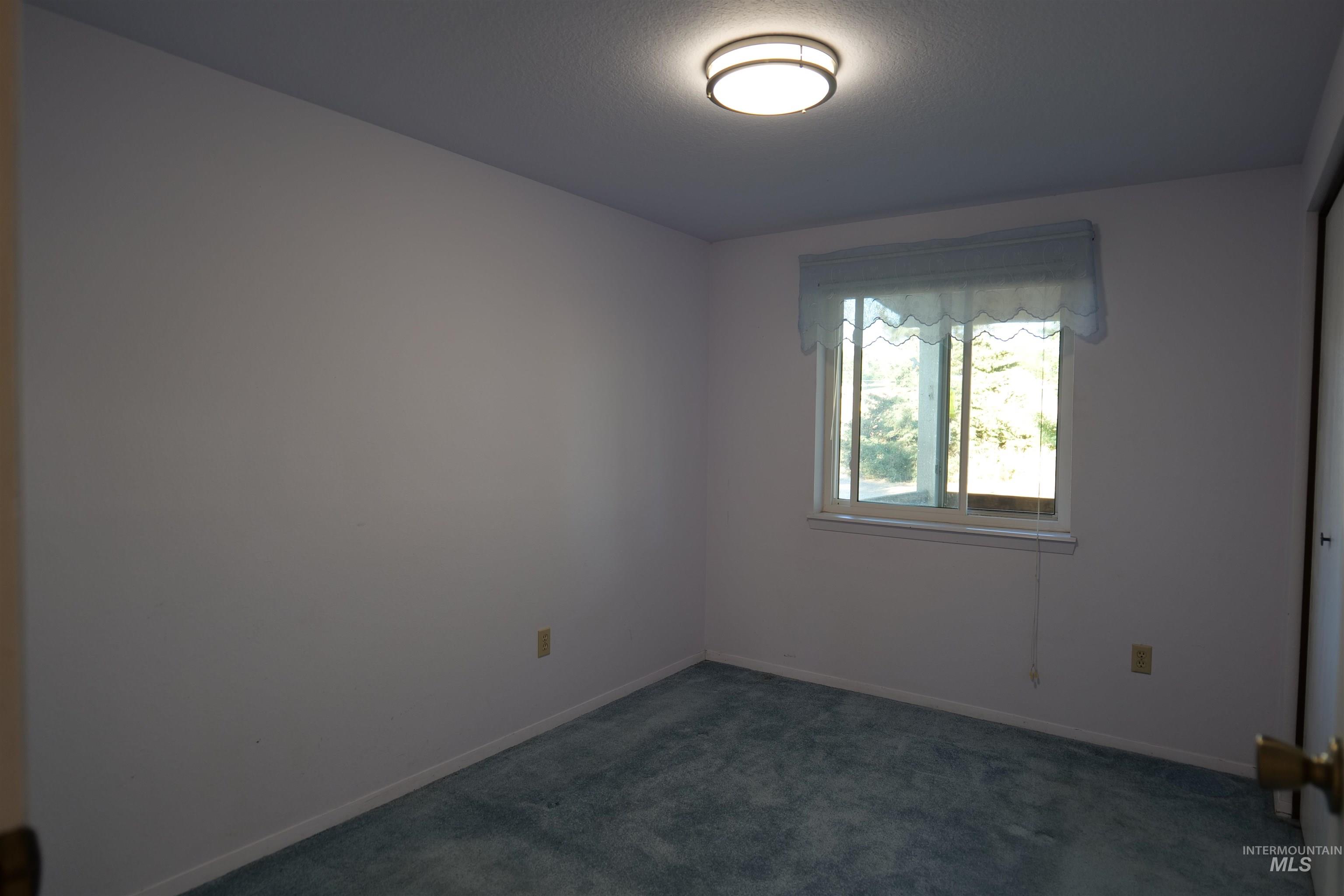 Light-filled room featuring a single window, recessed lighting, and soft blue carpeting