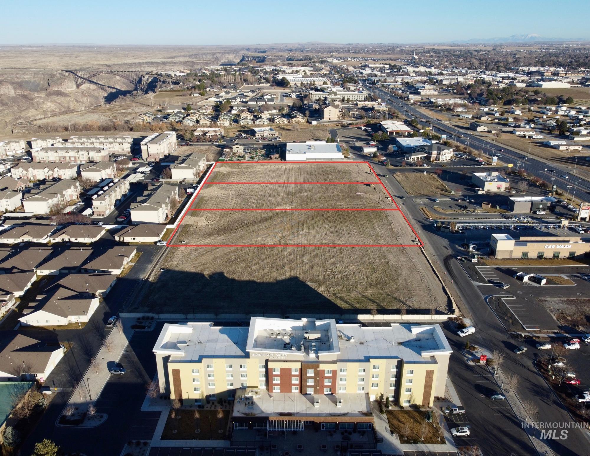 Aerial view of property's location with property parcel outlined