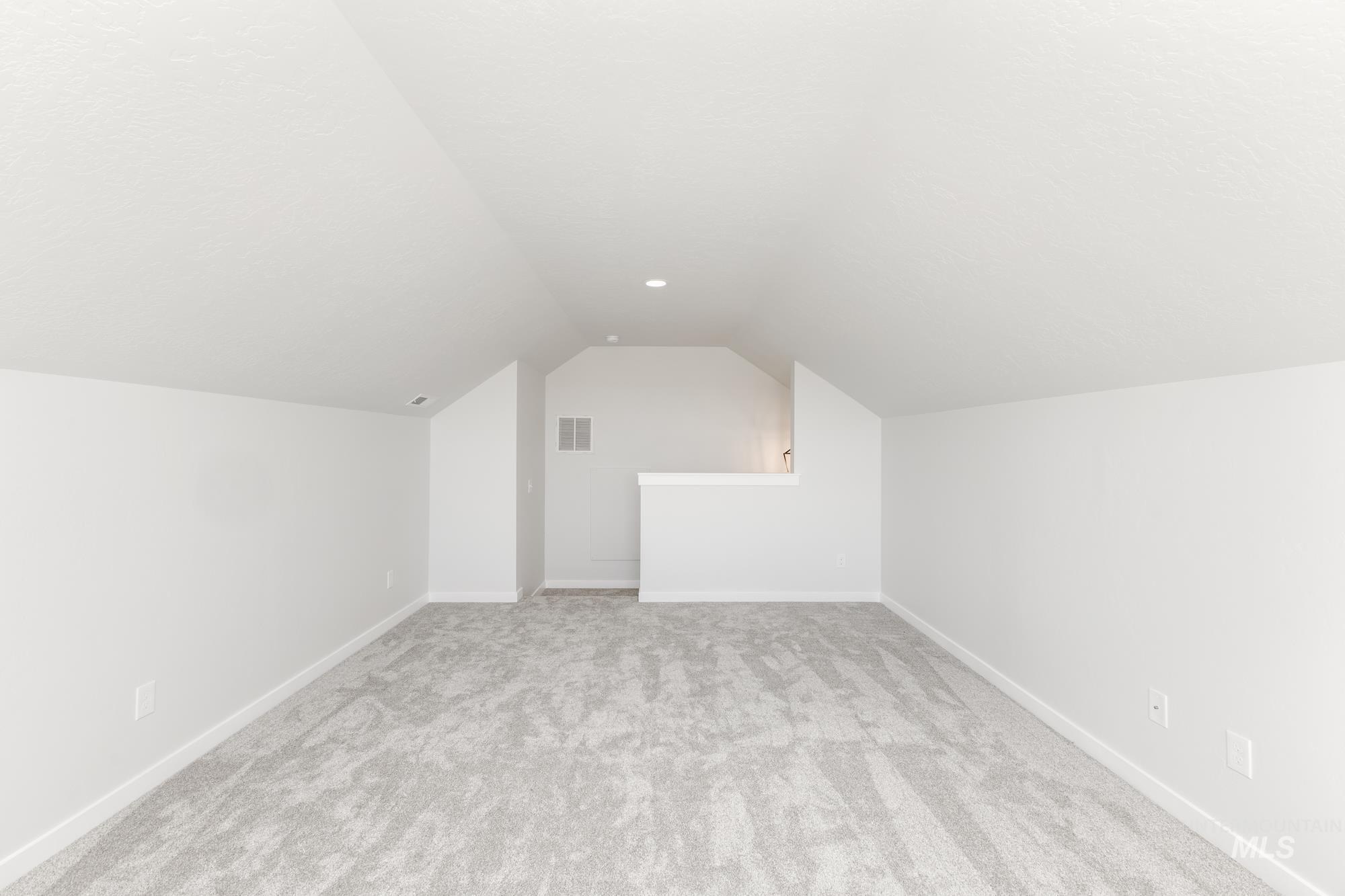 Bonus room featuring vaulted ceiling and light colored carpet