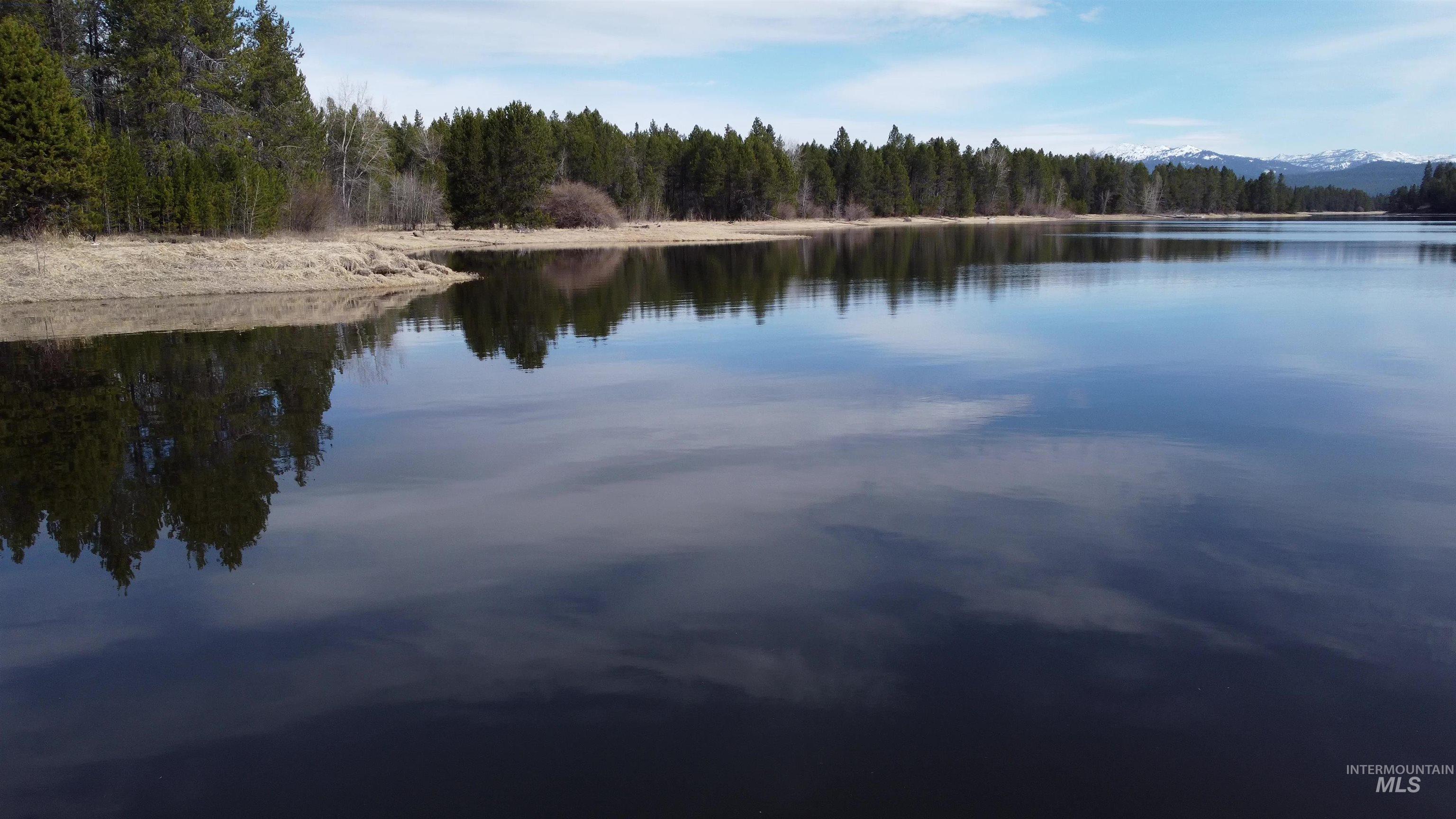 Water view with a heavily wooded area