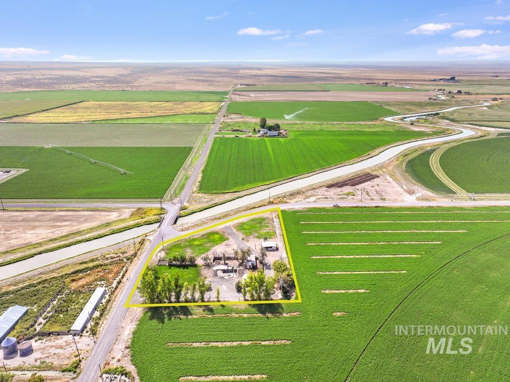 View of rural area with large plots for crops and property boundaries highlighted