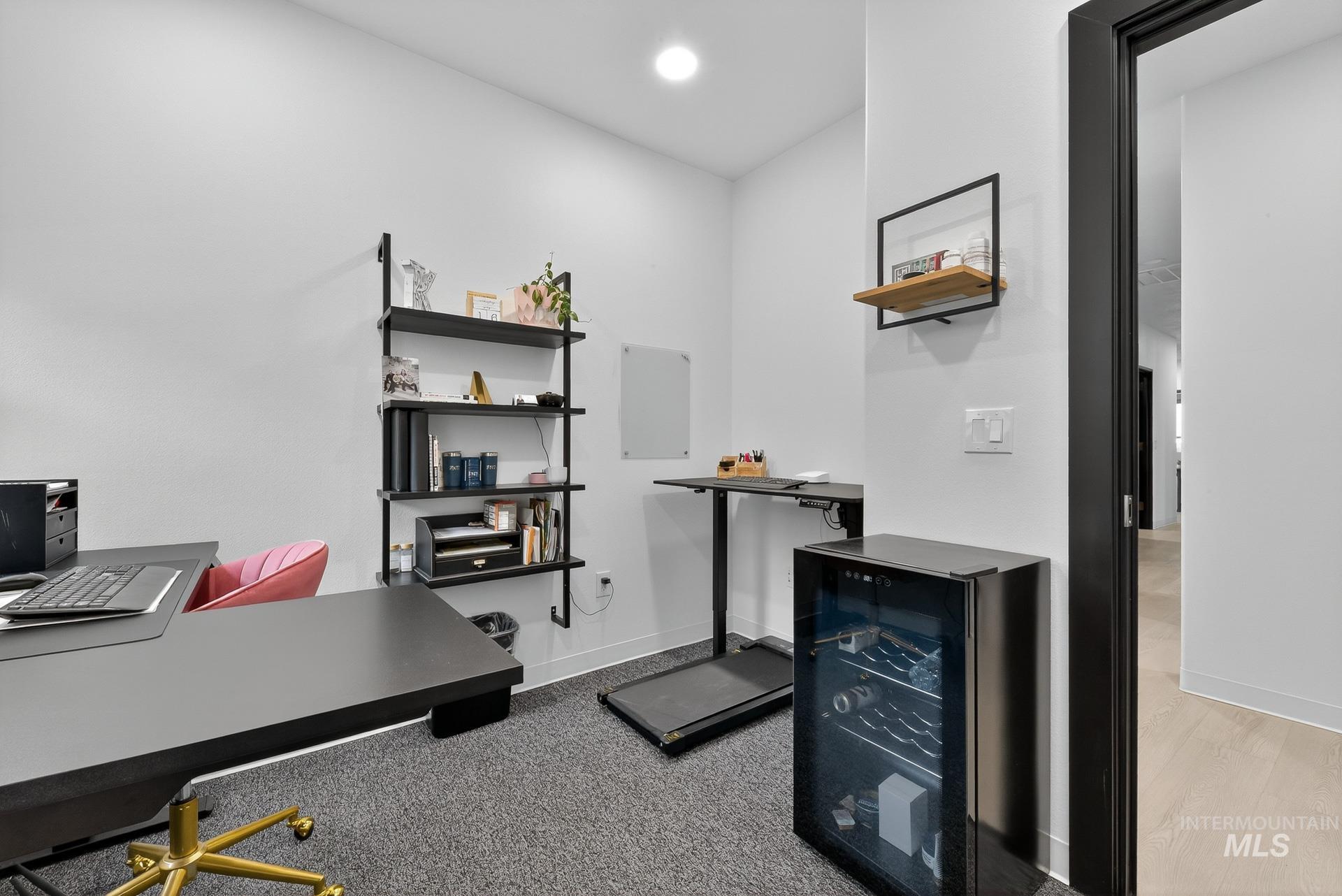 Office featuring recessed lighting and wine cooler