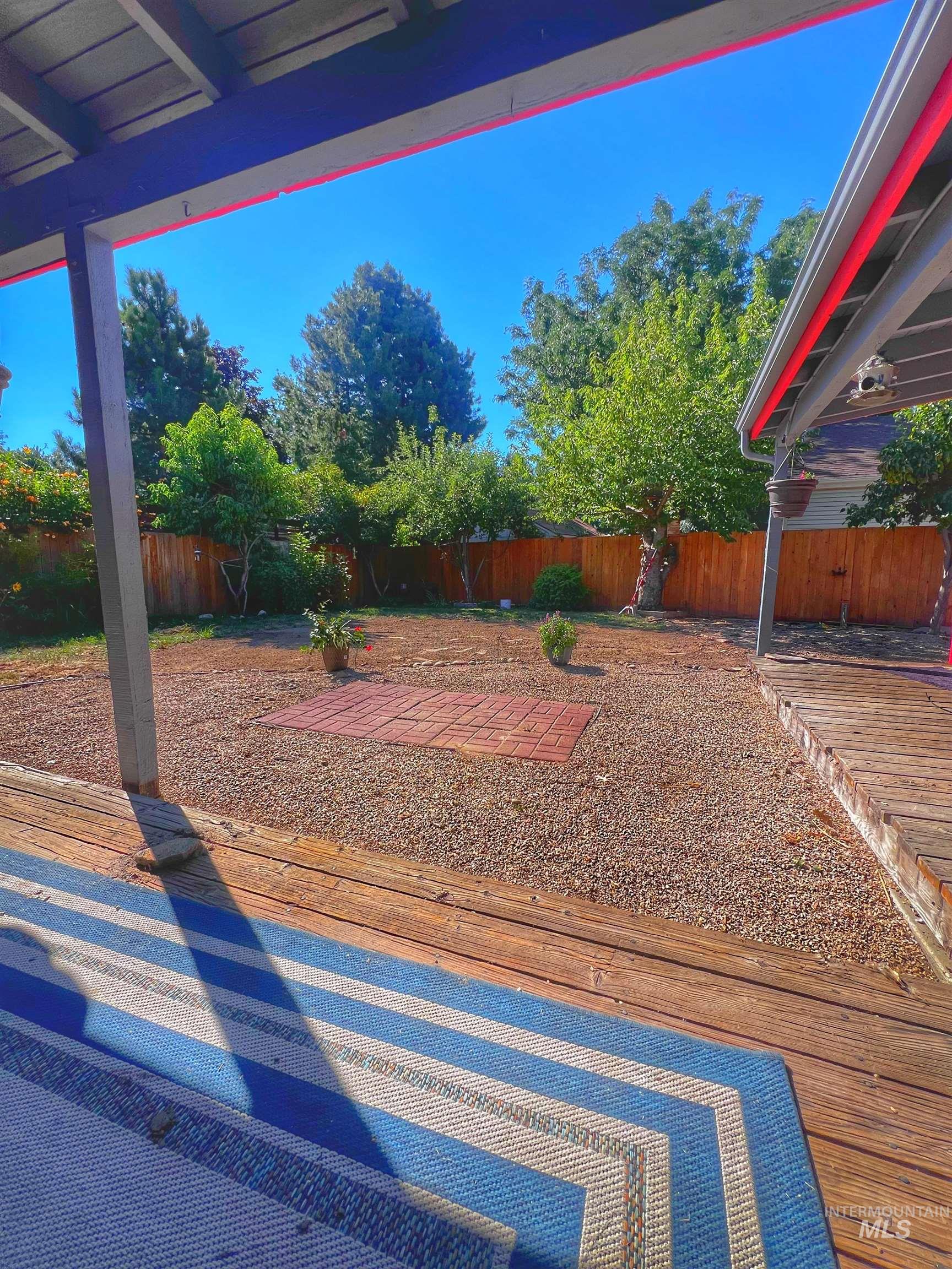 Fenced backyard featuring a wooden deck