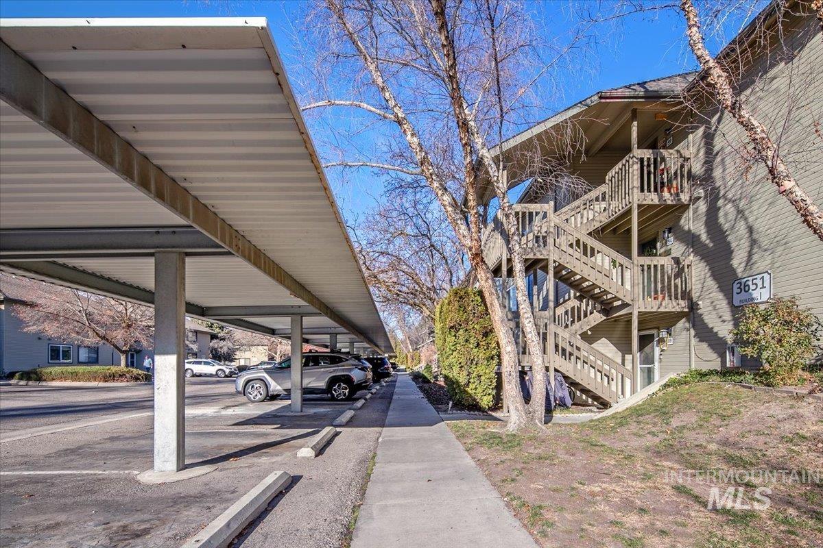 View of covered parking lot