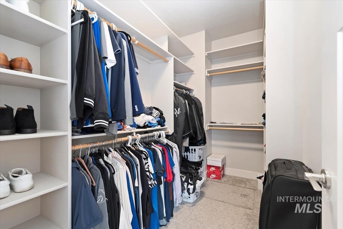 Spacious closet featuring light carpet