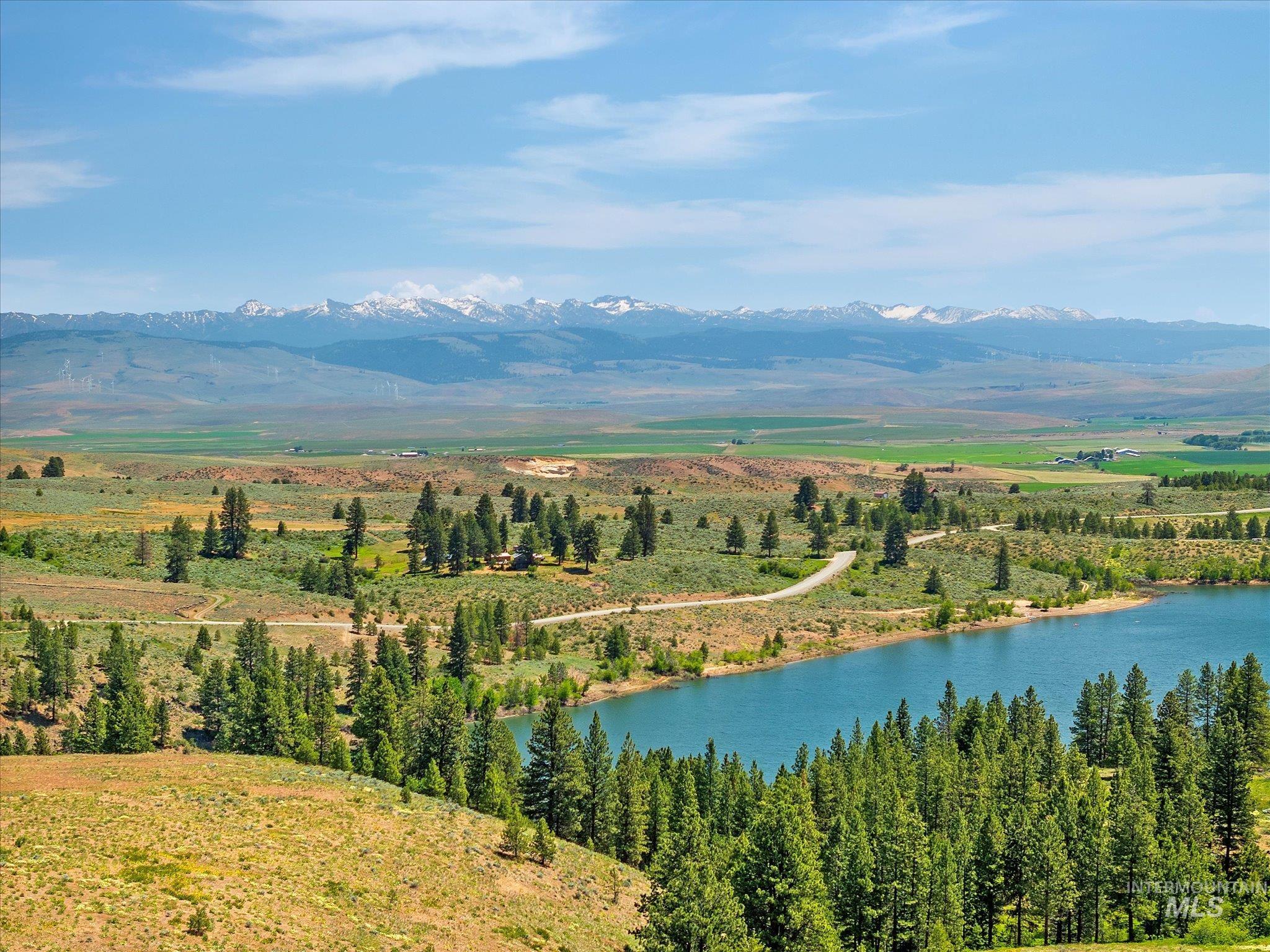 Aerial view of a water and mountain view