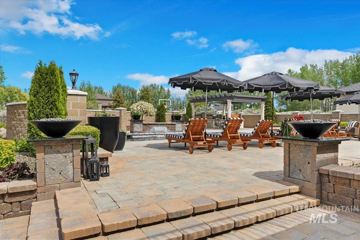 View of patio with a pergola