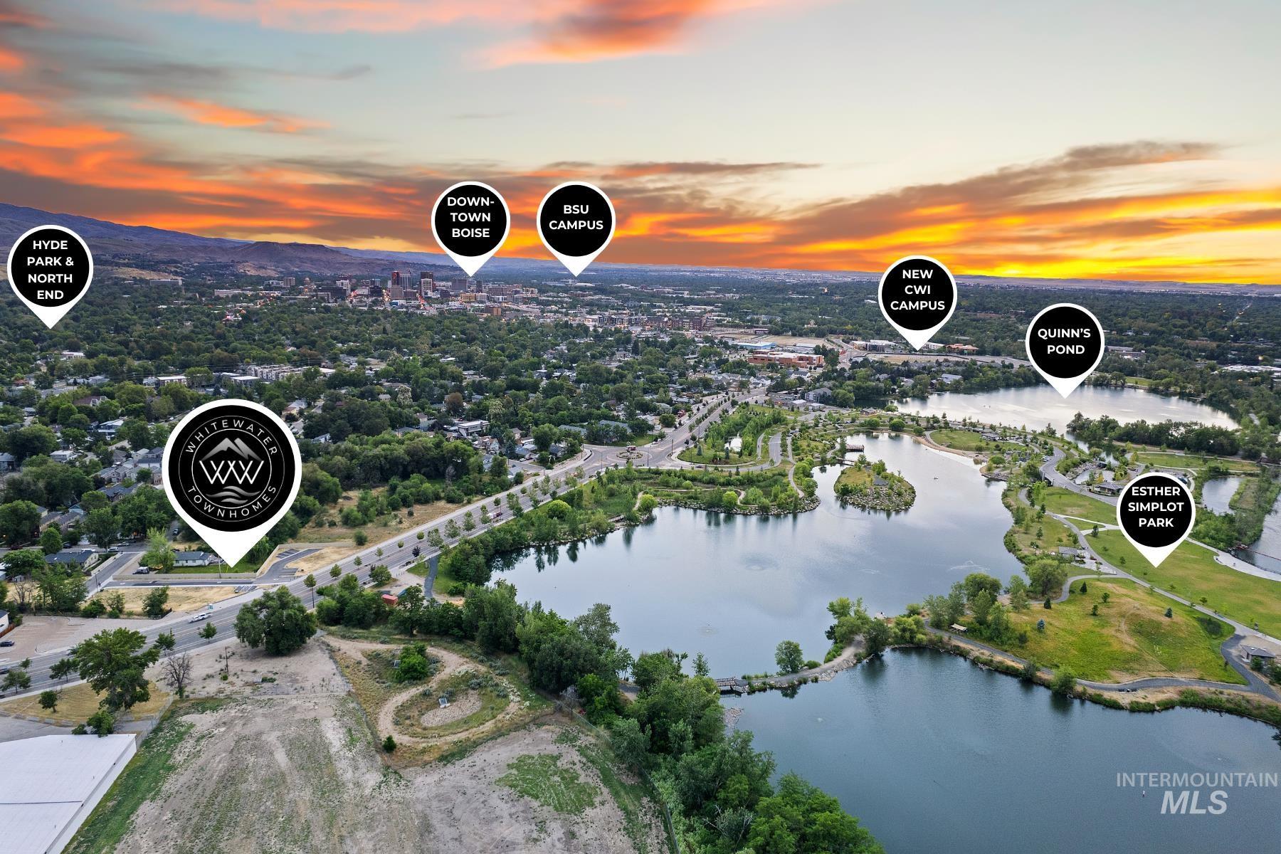 Aerial view at dusk of a water view
