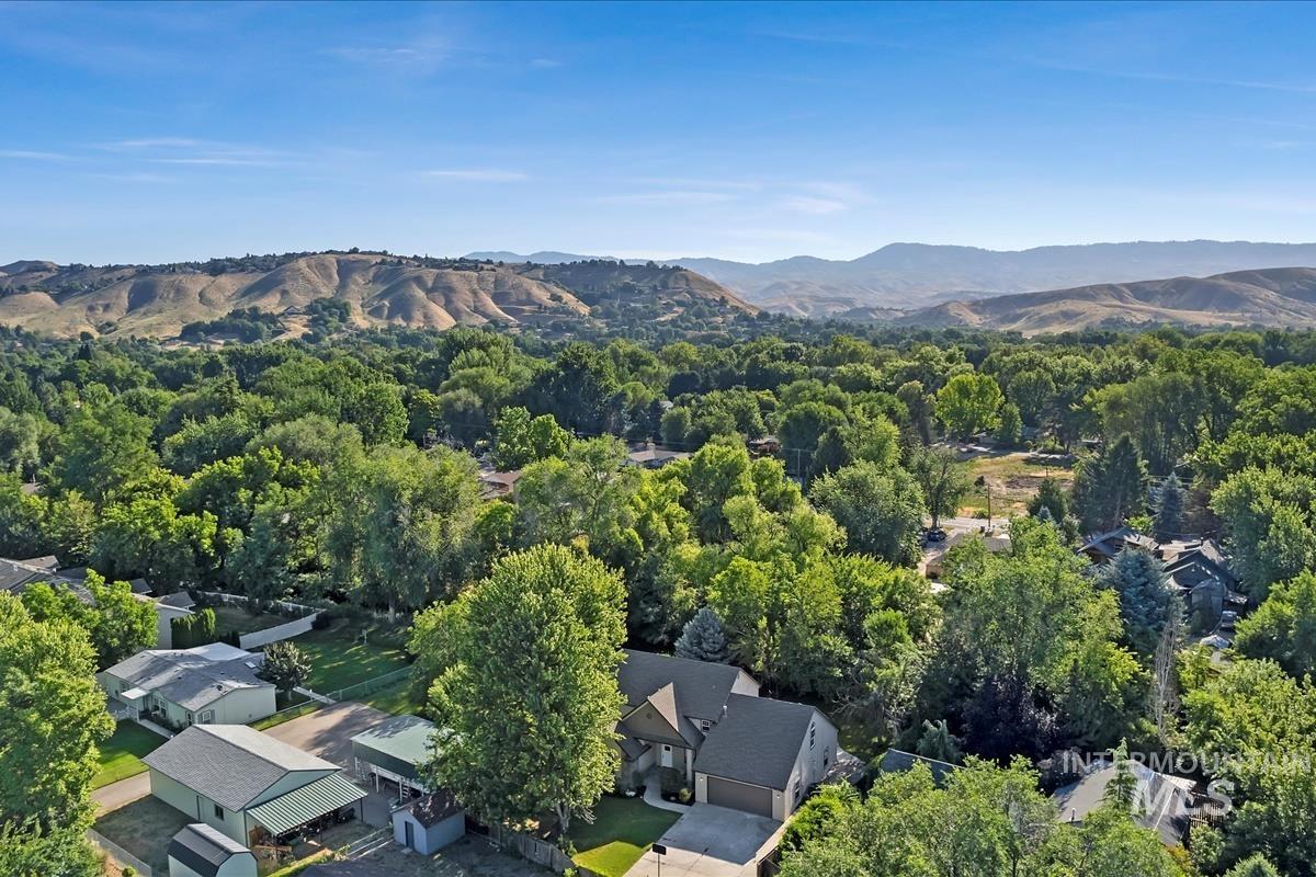 Drone / aerial view of a mountainous background