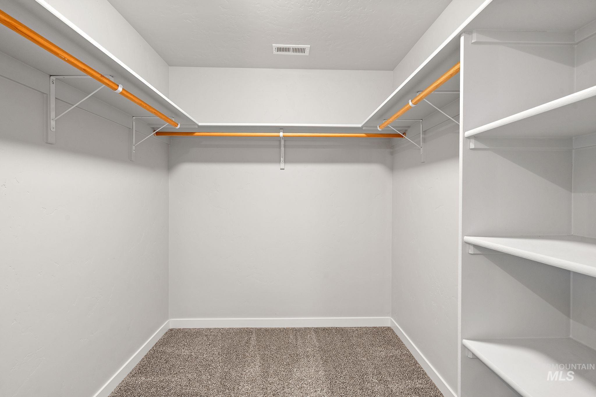 Spacious closet with carpet floors