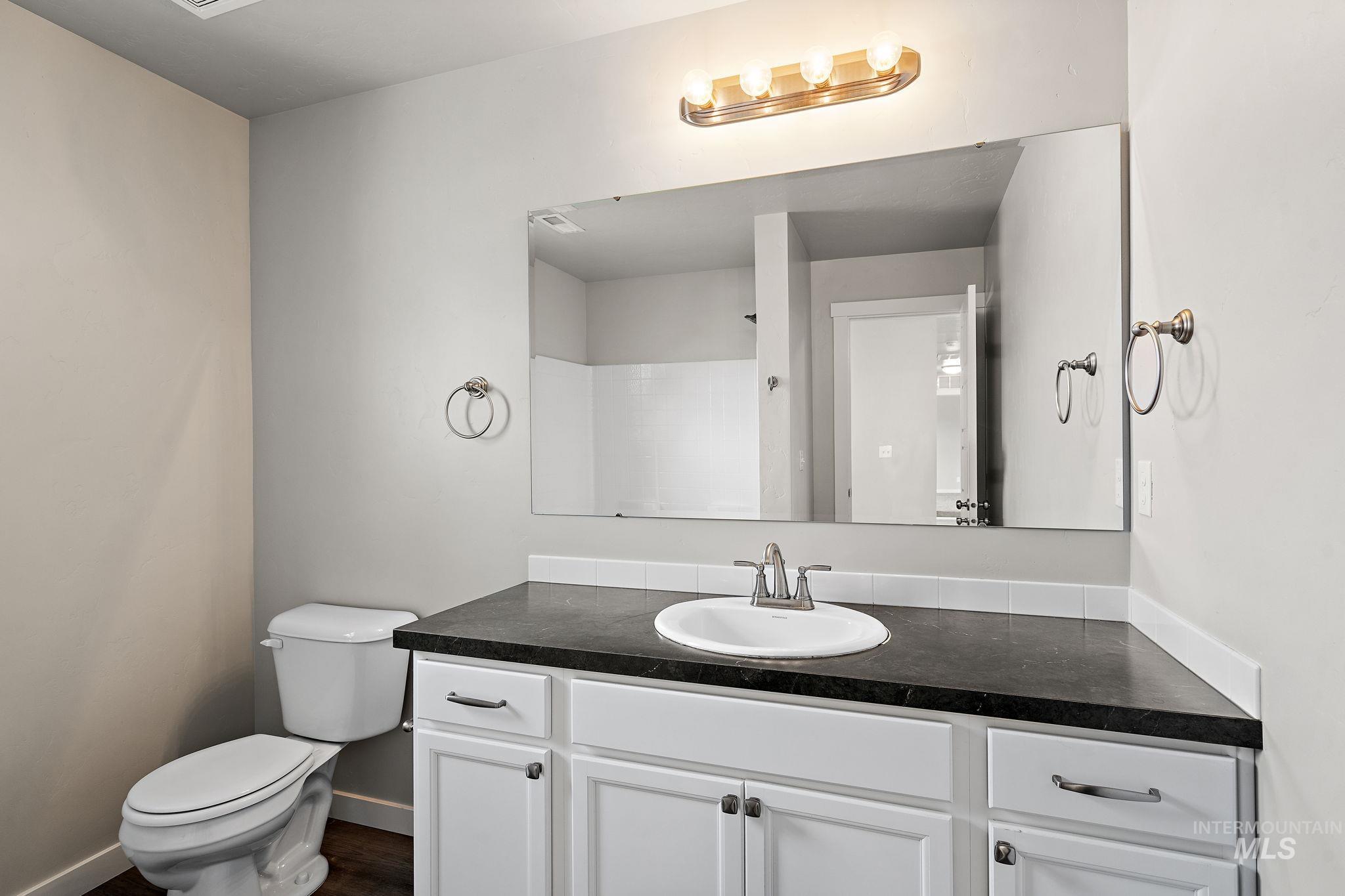 Full bath featuring vanity and a shower