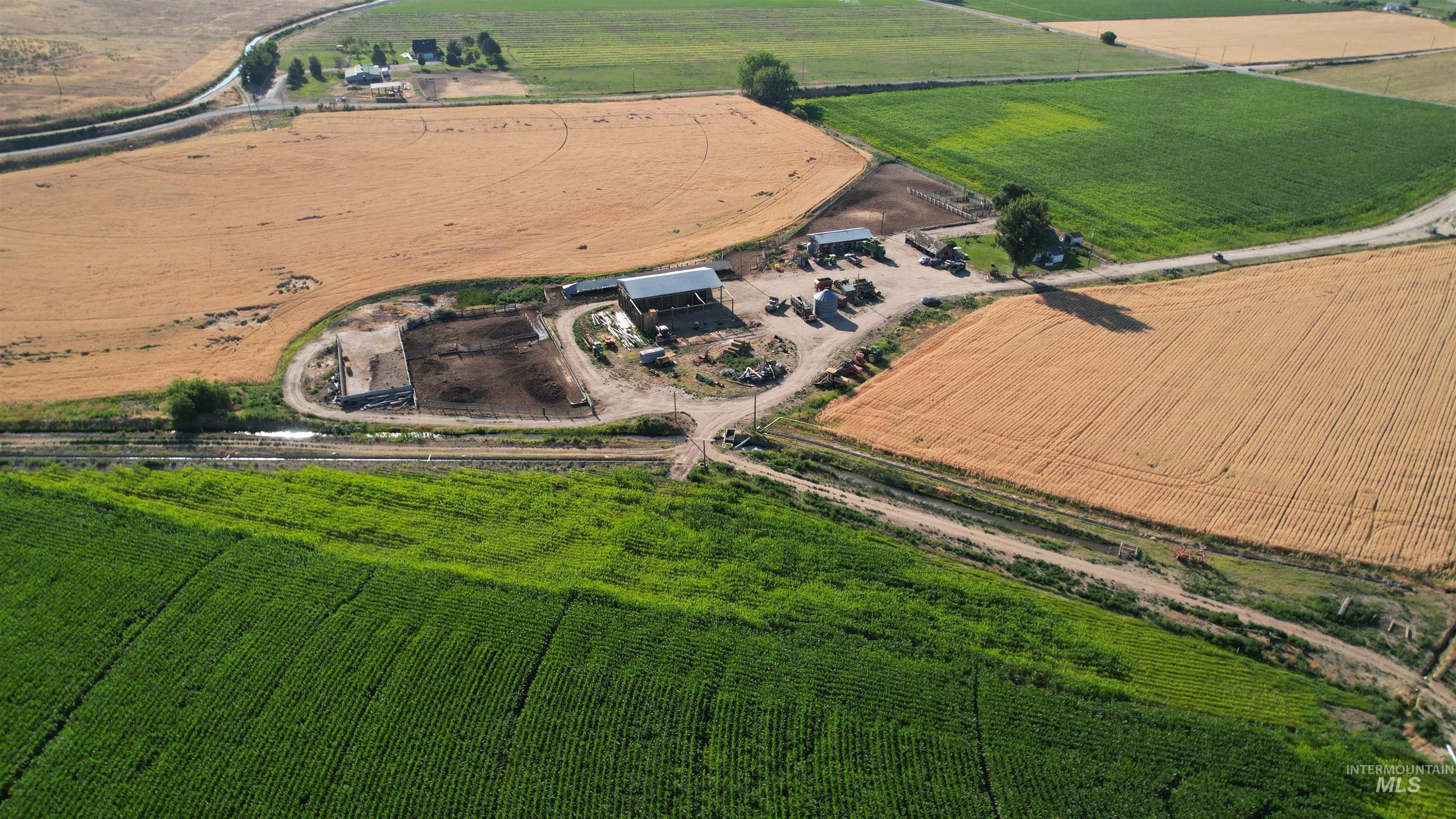 Overview of rural landscape featuring extensive farmland