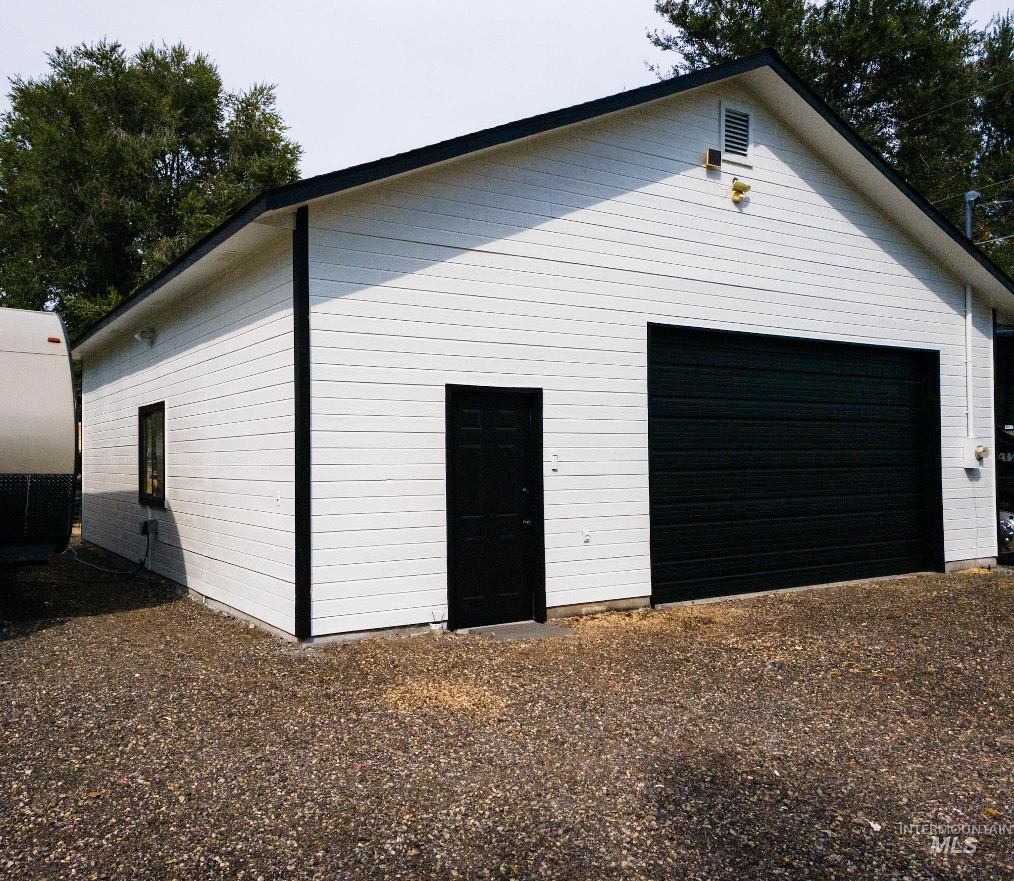 View of detached garage