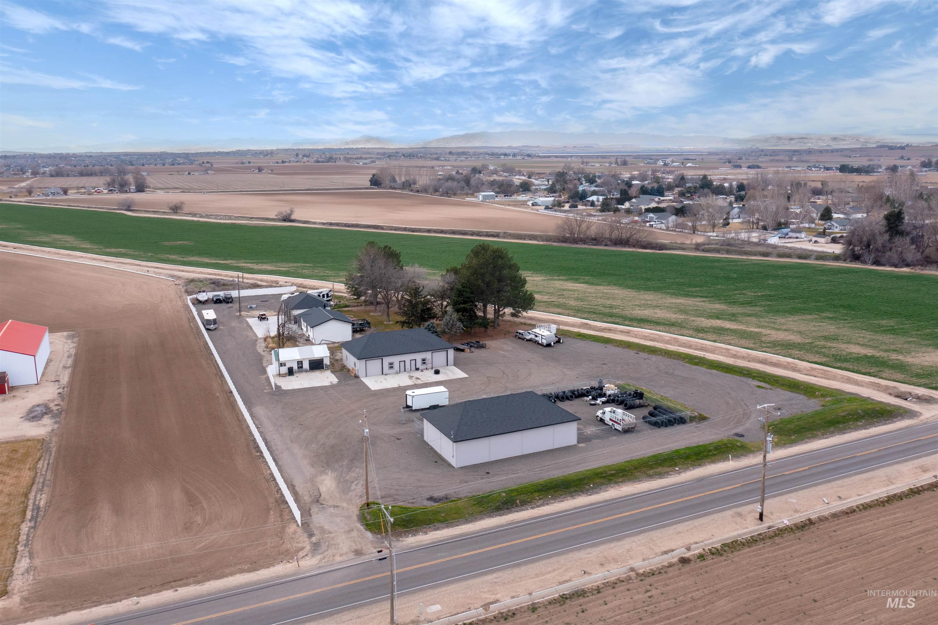 Overview of rural landscape featuring mountains
