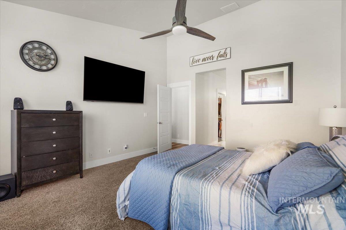 Primary bedroom is separate from the other bedrooms.