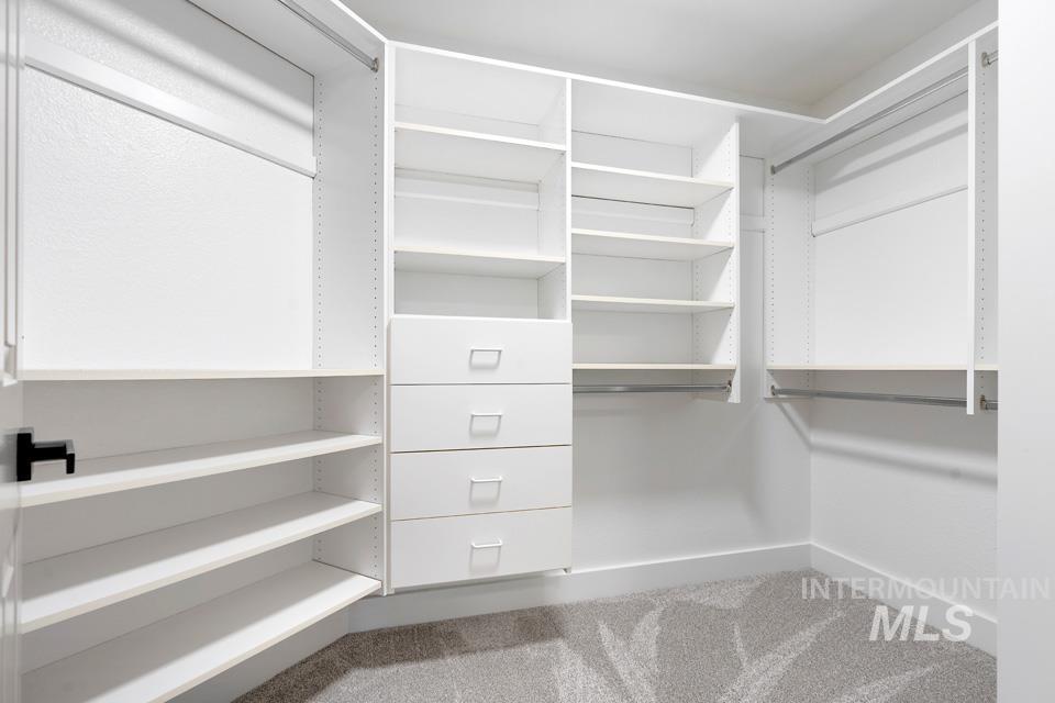 Spacious closet with light colored carpet