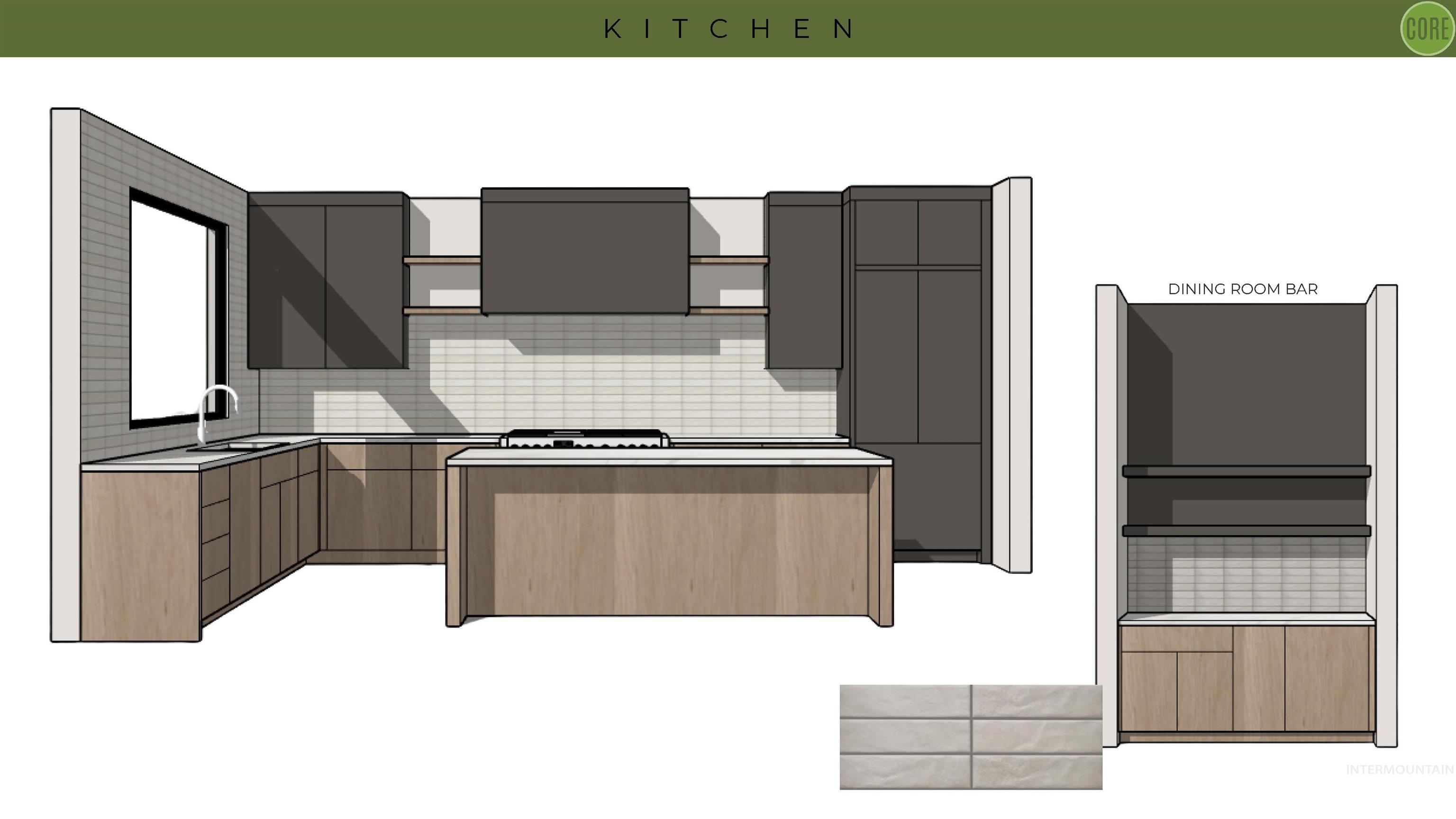 Kitchen with modern cabinets, a center island, light brown cabinetry, backsplash, and open shelves