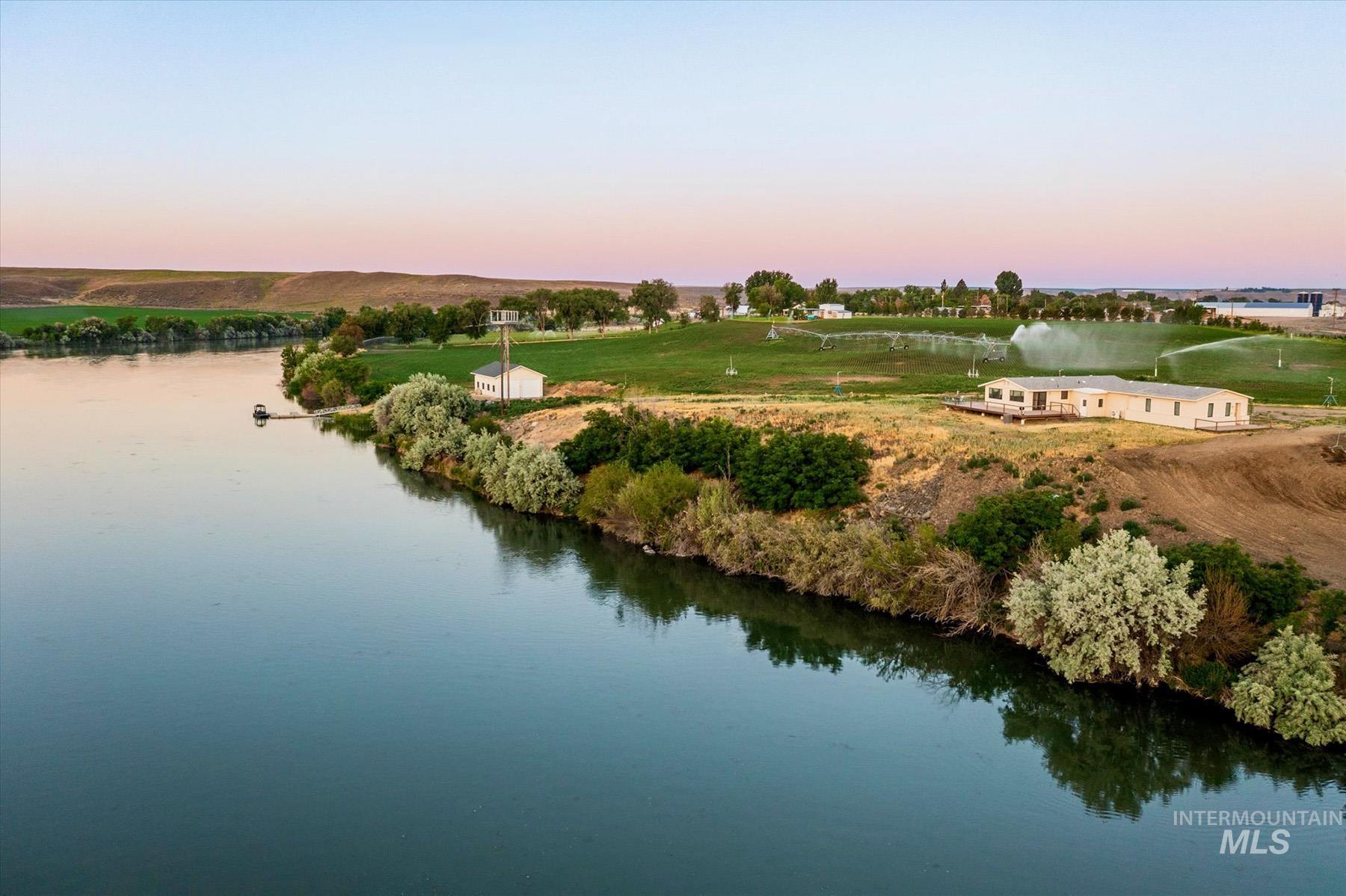Aerial view at dusk of a water view