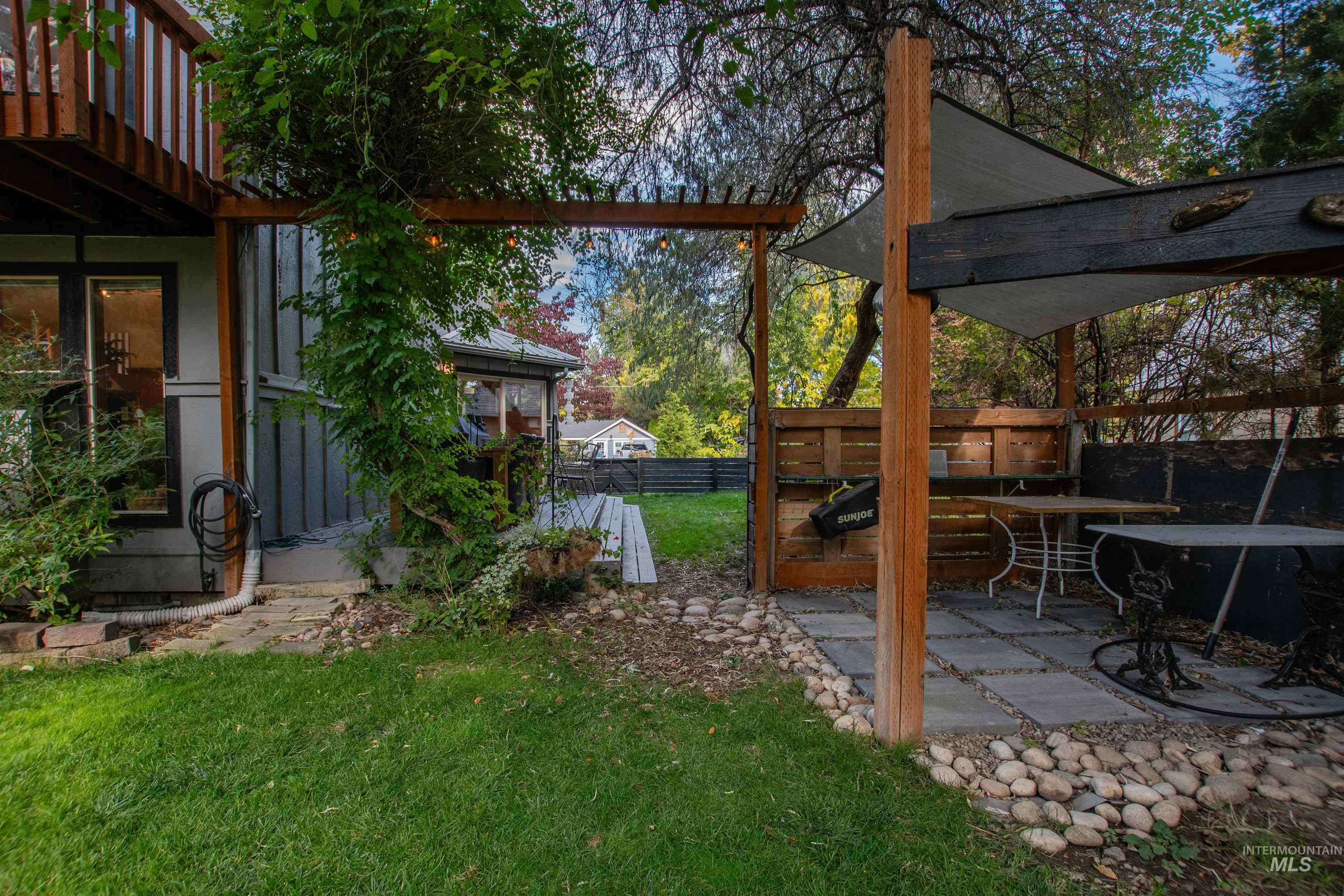 Fenced backyard featuring a patio