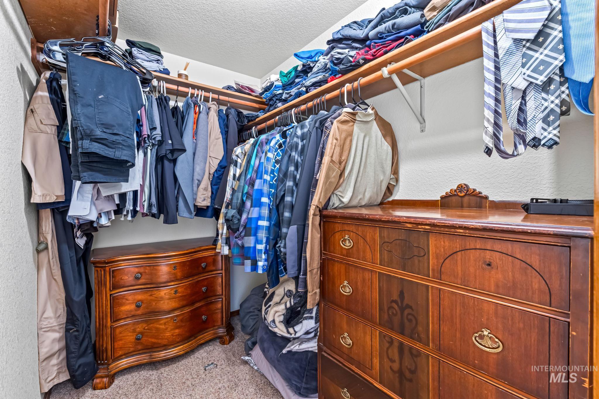 Walk in closet with carpet flooring